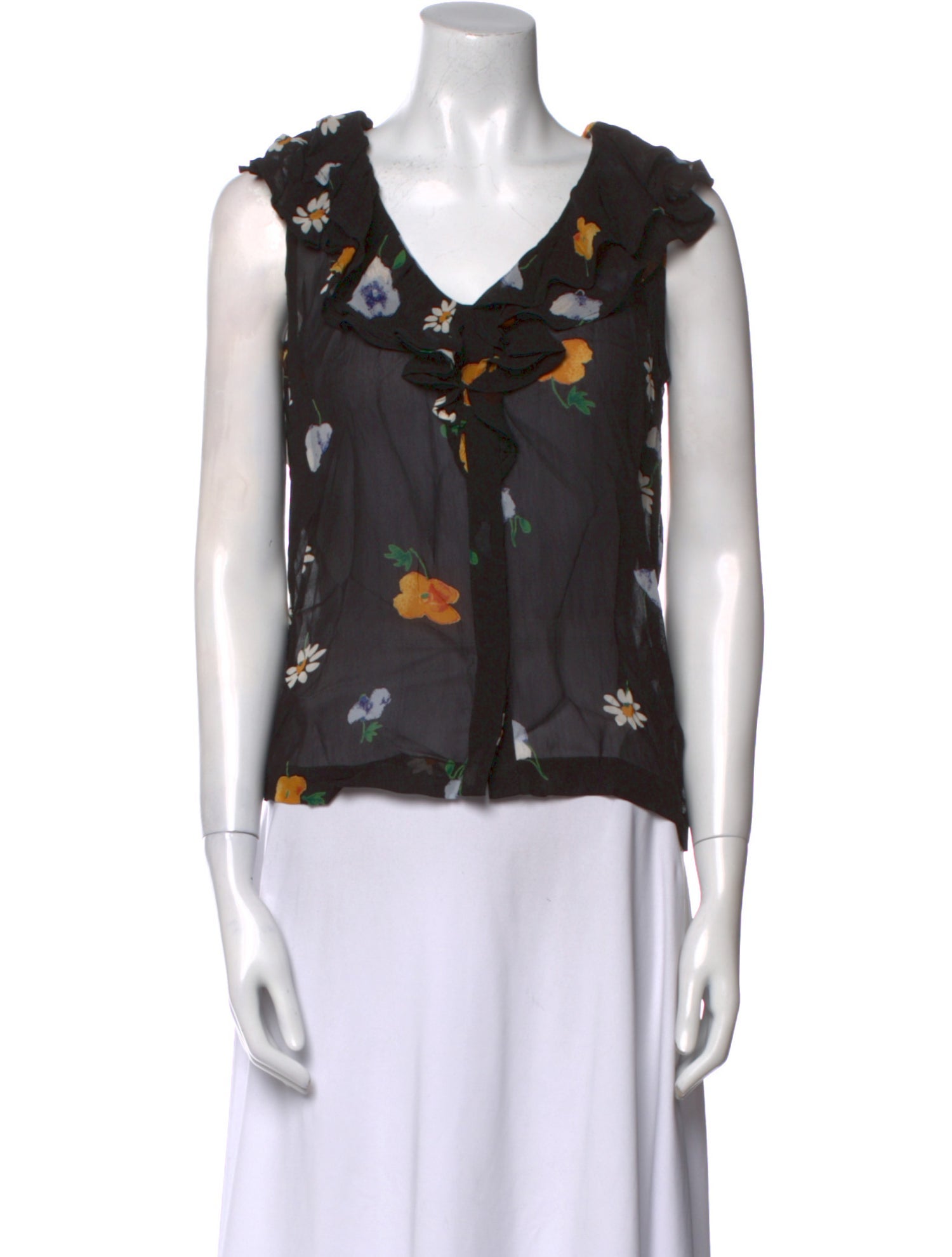 Ganni Floral Print V-Neck Top w/ Tags