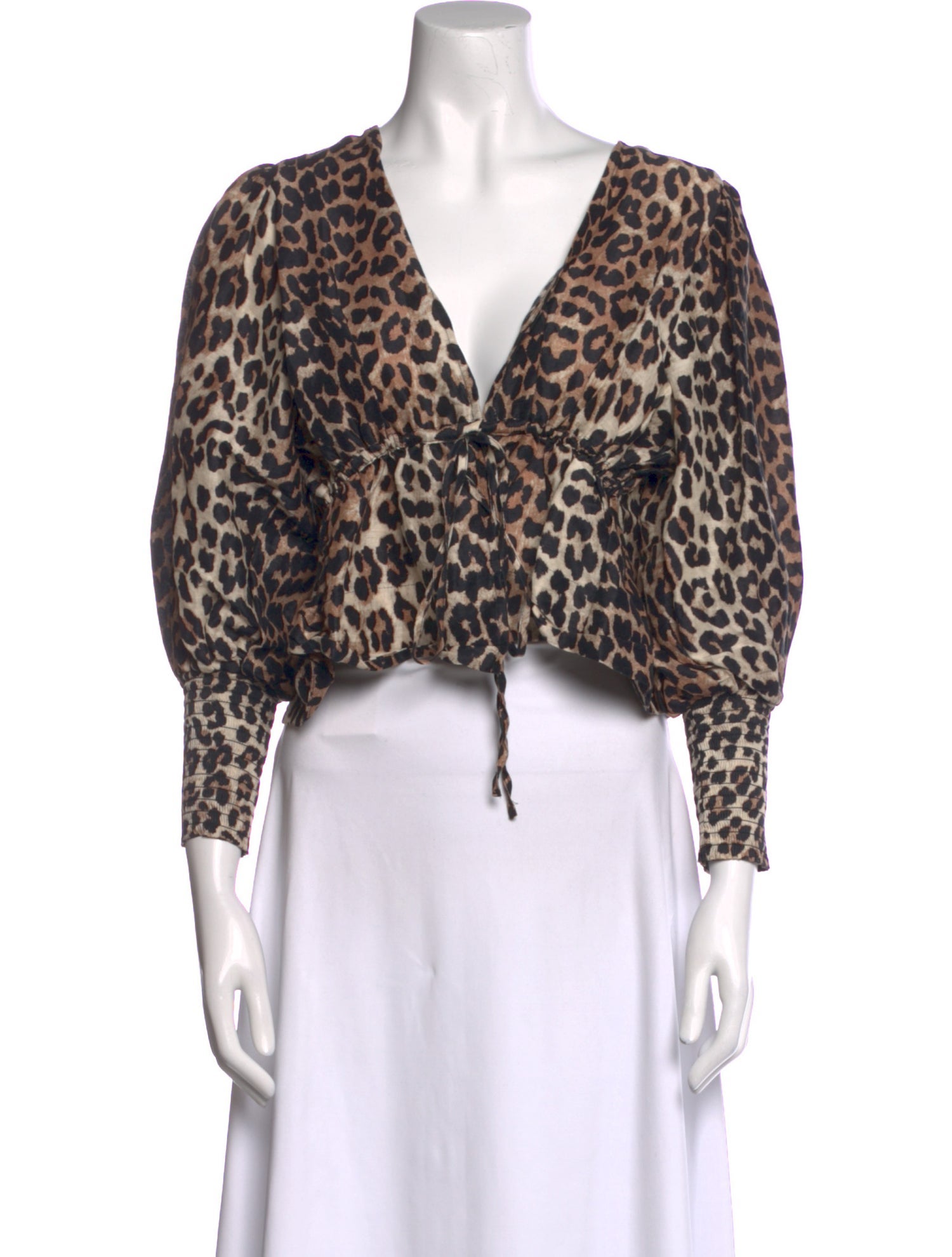 Ganni Linen Animal Print Crop Top