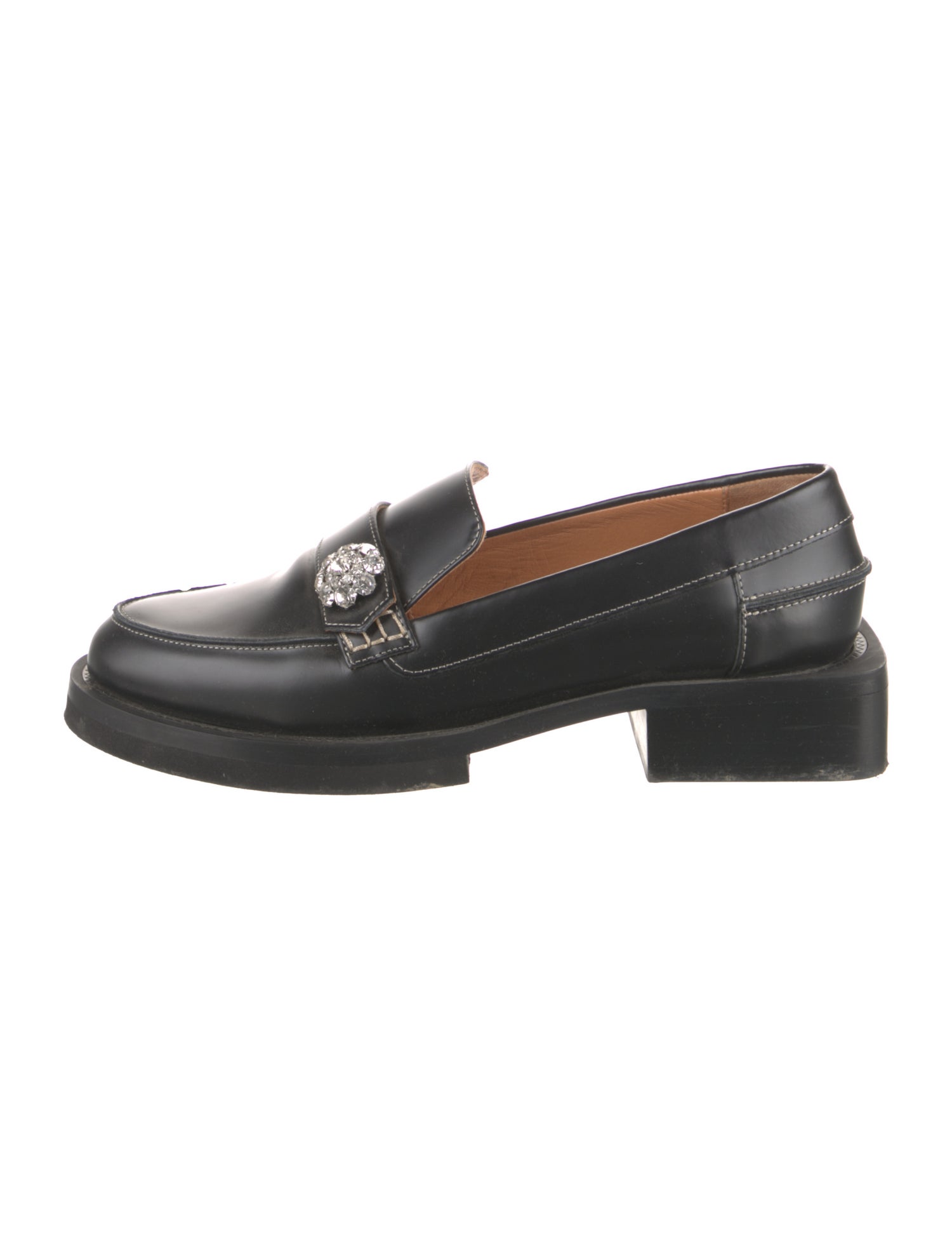 Ganni Leather Crystal Embellishments Loafers