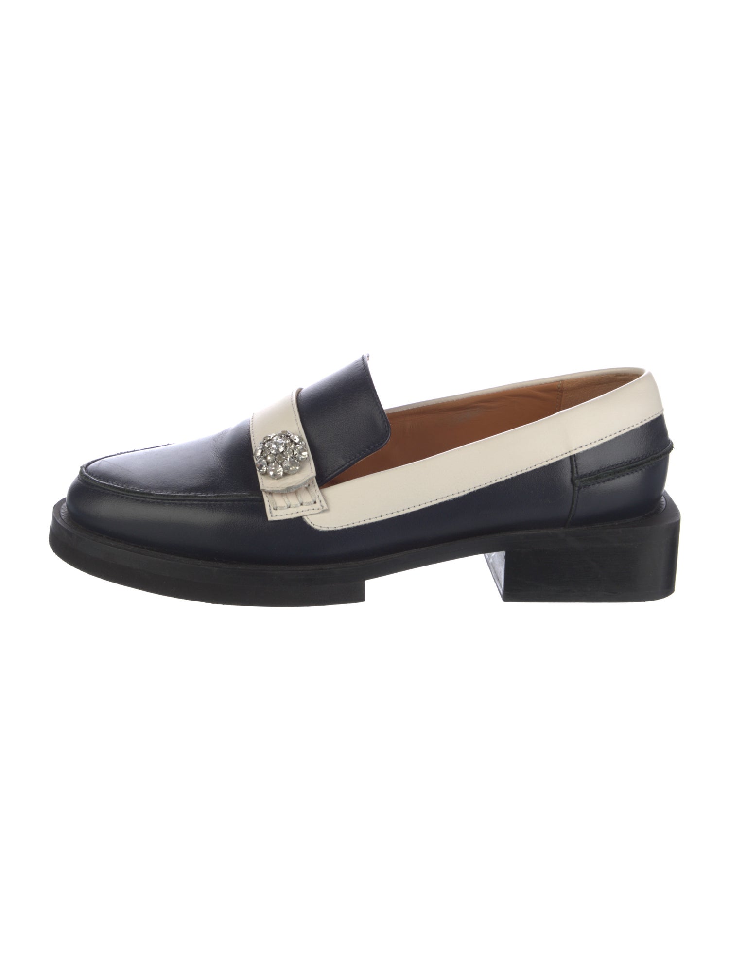 Ganni Leather Crystal Embellishments Loafers