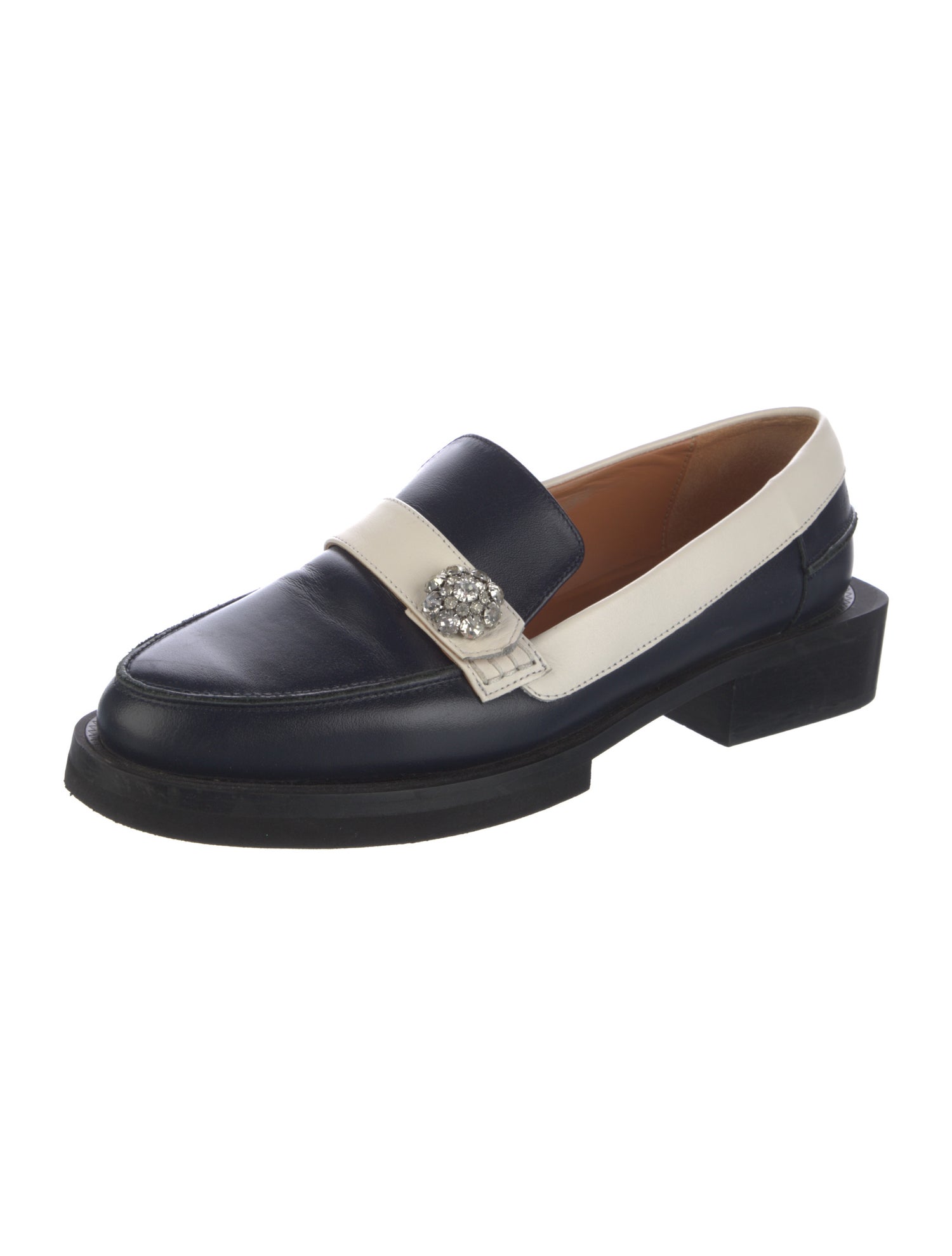 Ganni Leather Crystal Embellishments Loafers