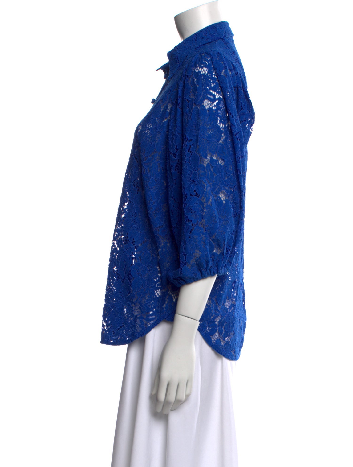 Ganni Lace Pattern Three-Quarter Sleeve Button-Up Top