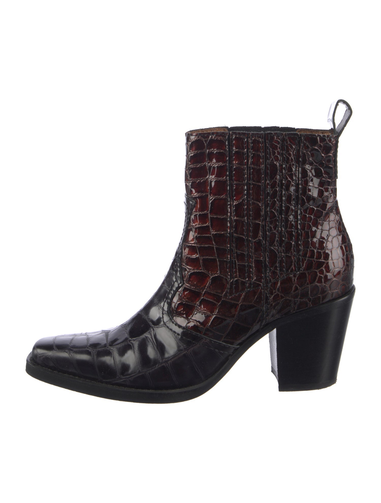 Ganni Patent Leather Printed Western Boots