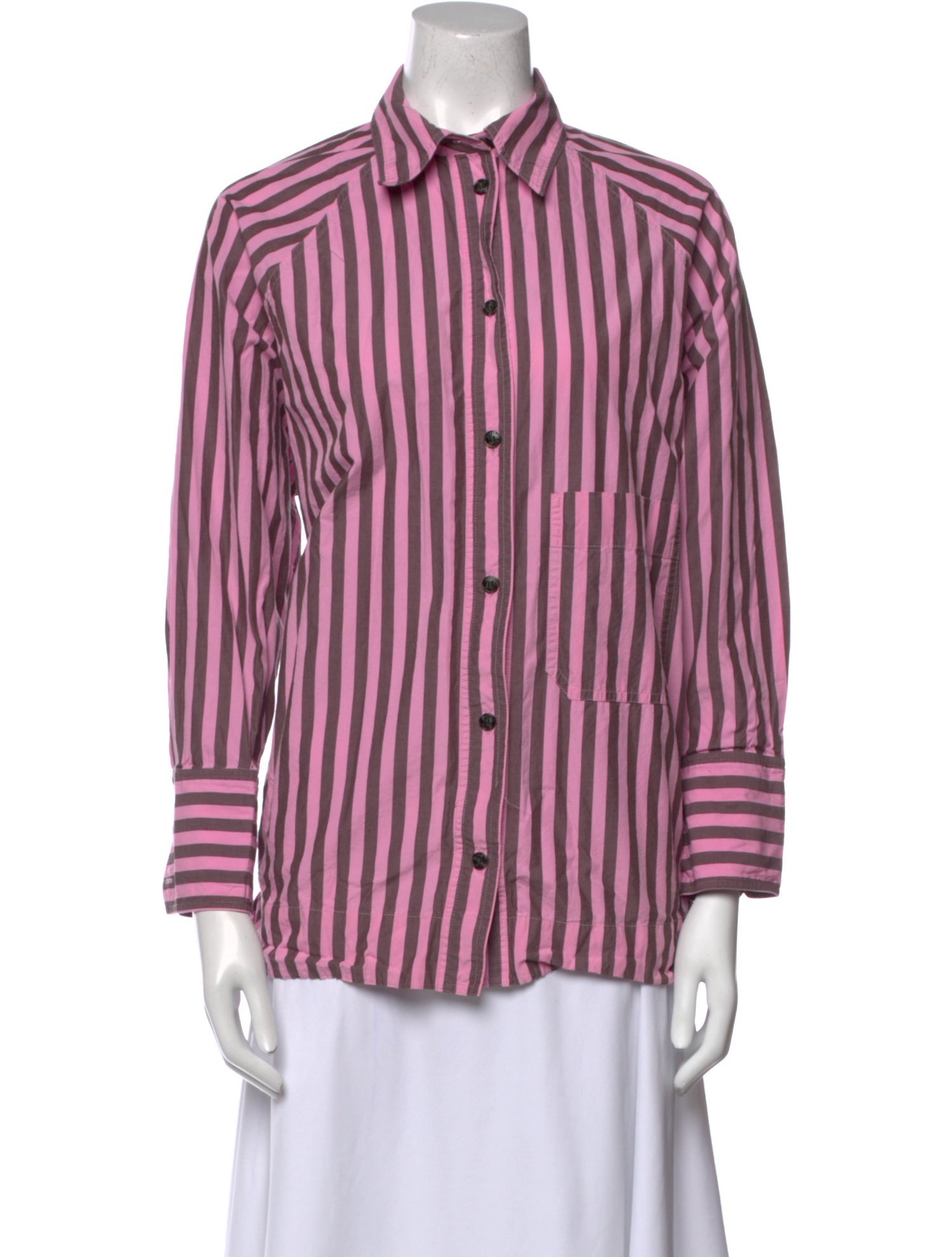 Ganni Striped Long Sleeve Button-Up Top