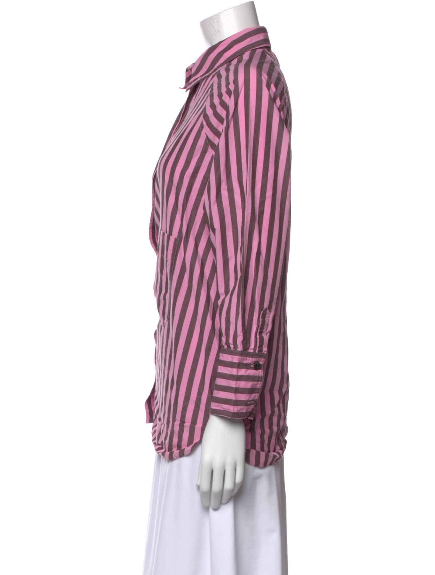 Ganni Striped Long Sleeve Button-Up Top