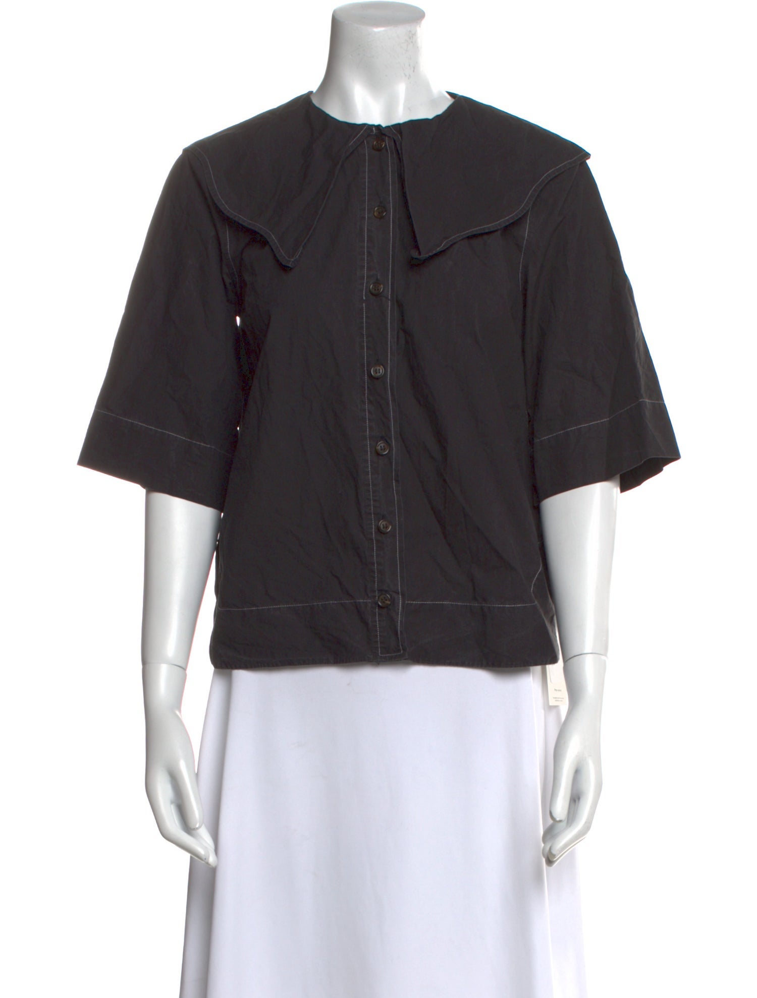 Ganni Crew Neck Three-Quarter Sleeve Blouse