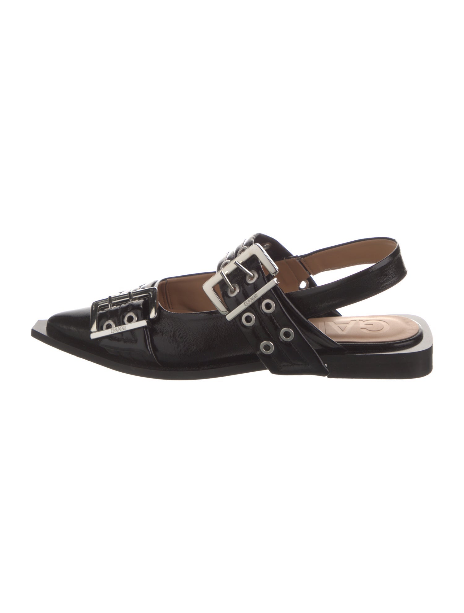 Ganni Patent Leather Eyelet Trim Slingback Flats