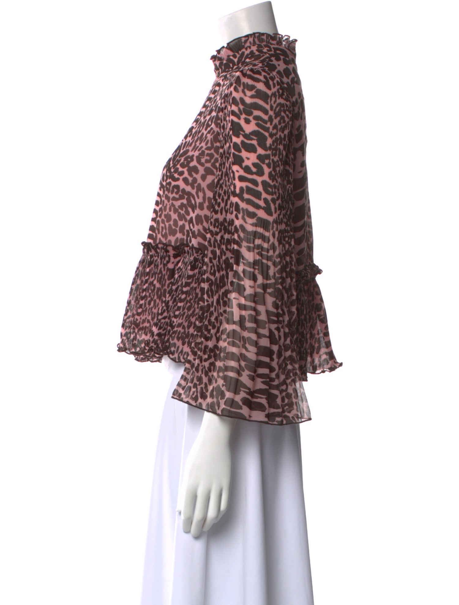 Ganni Animal Print Mock Neck Blouse