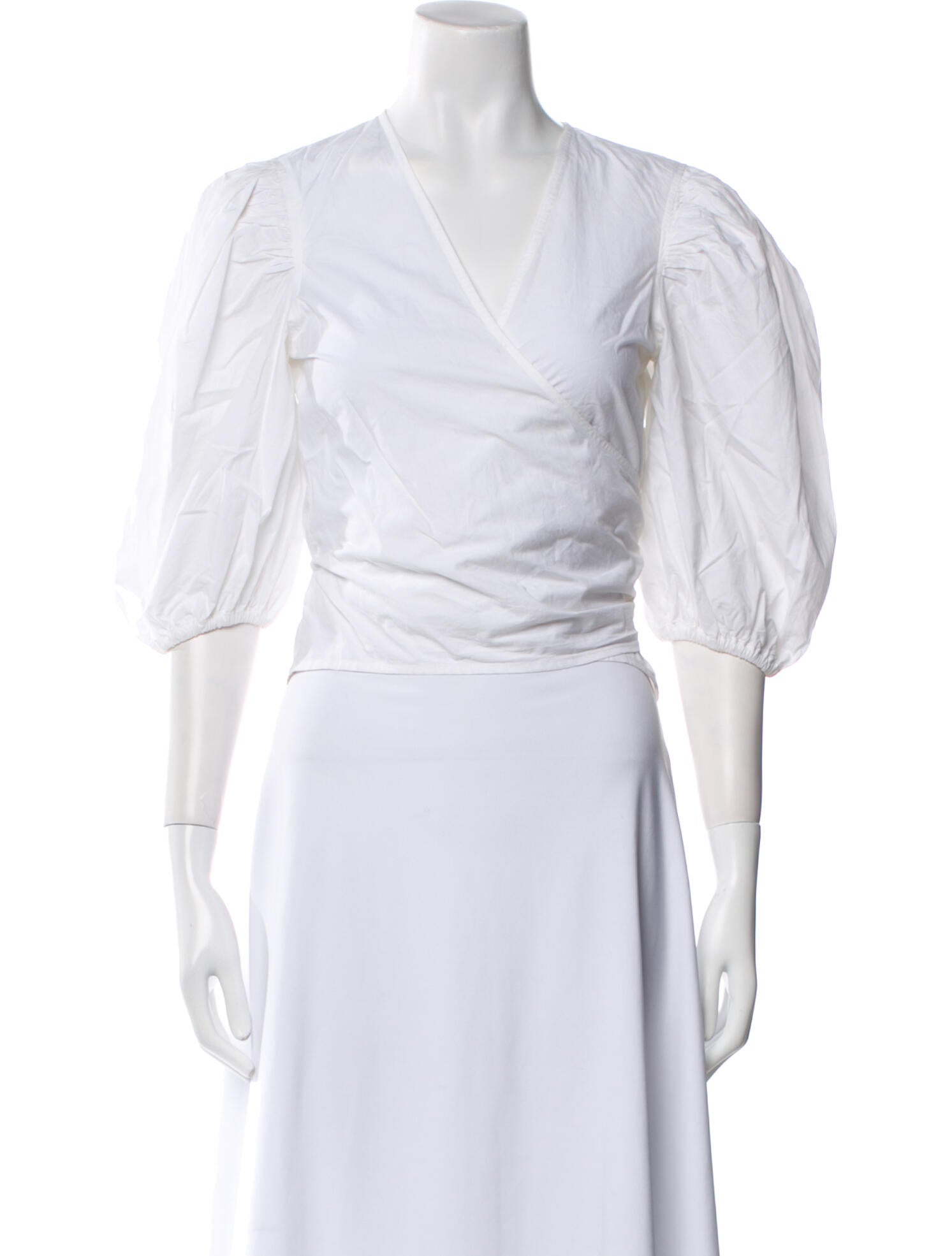 Ganni V-Neck Three-Quarter Sleeve Crop Top