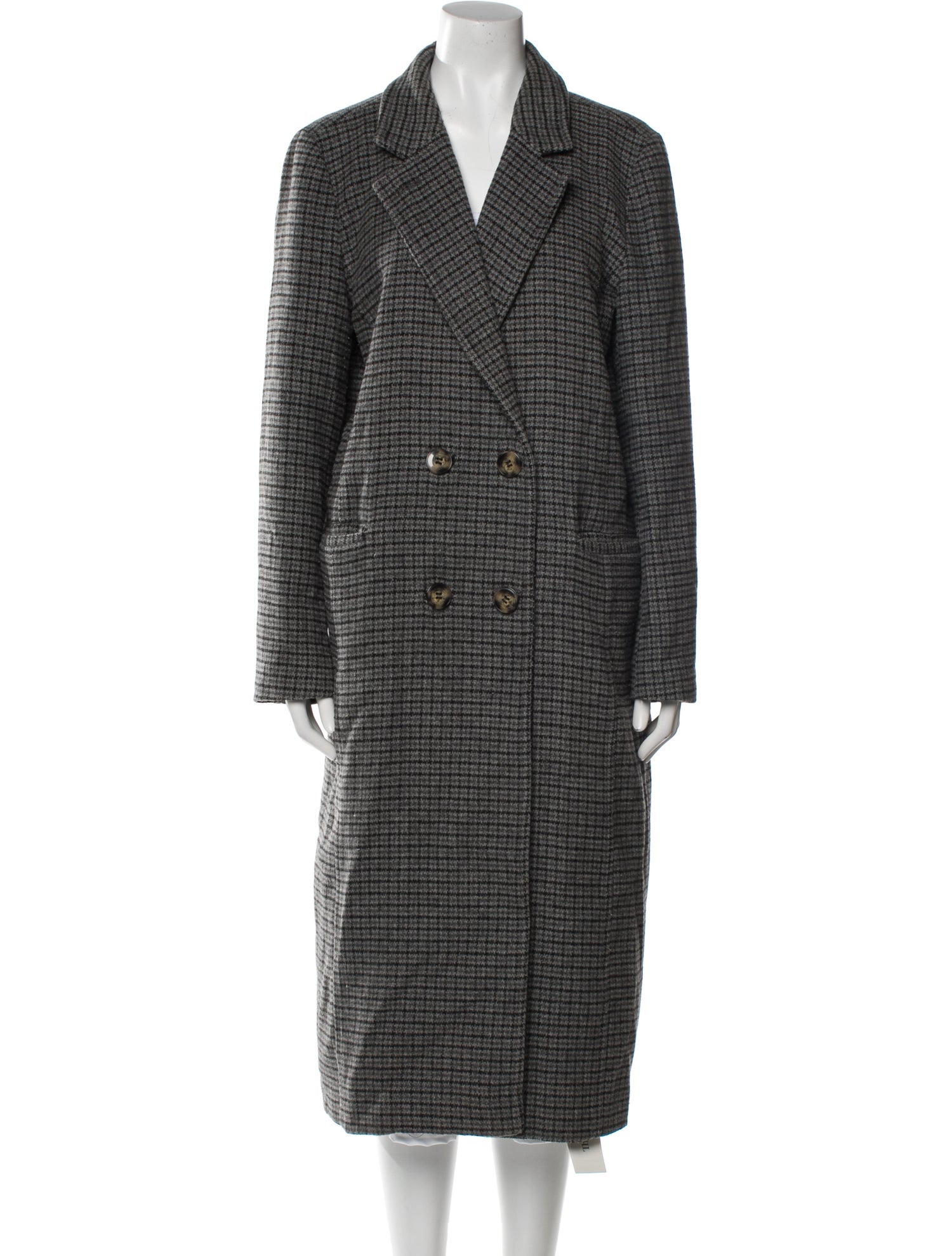 Ganni Wool Houndstooth Print Coat