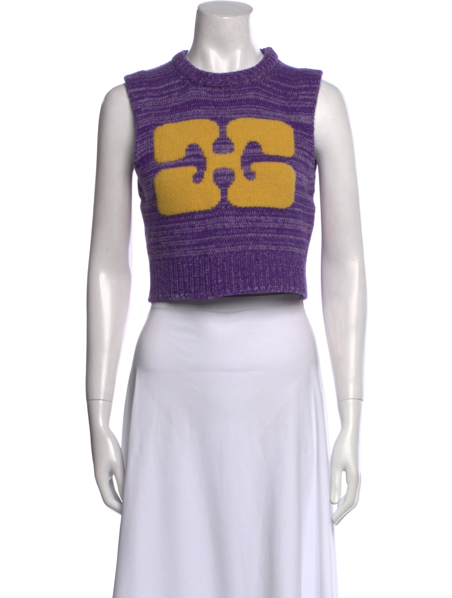 Ganni Wool Graphic Print Crop Top