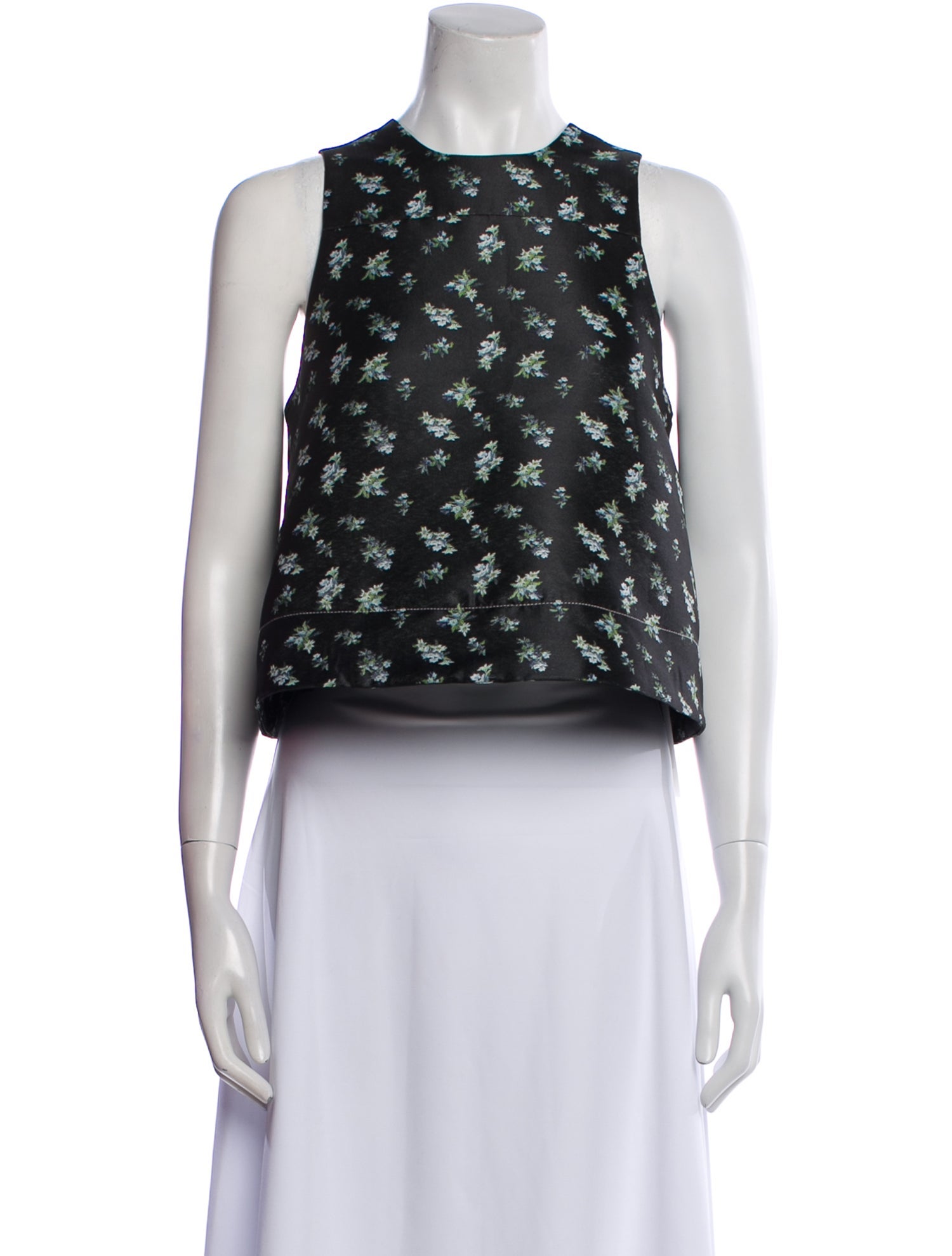 Ganni Floral Print Crew Neck Crop Top