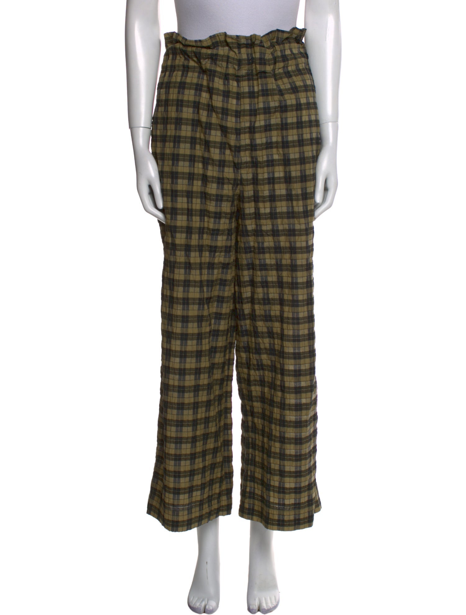 Ganni Plaid Print Straight Leg Pants