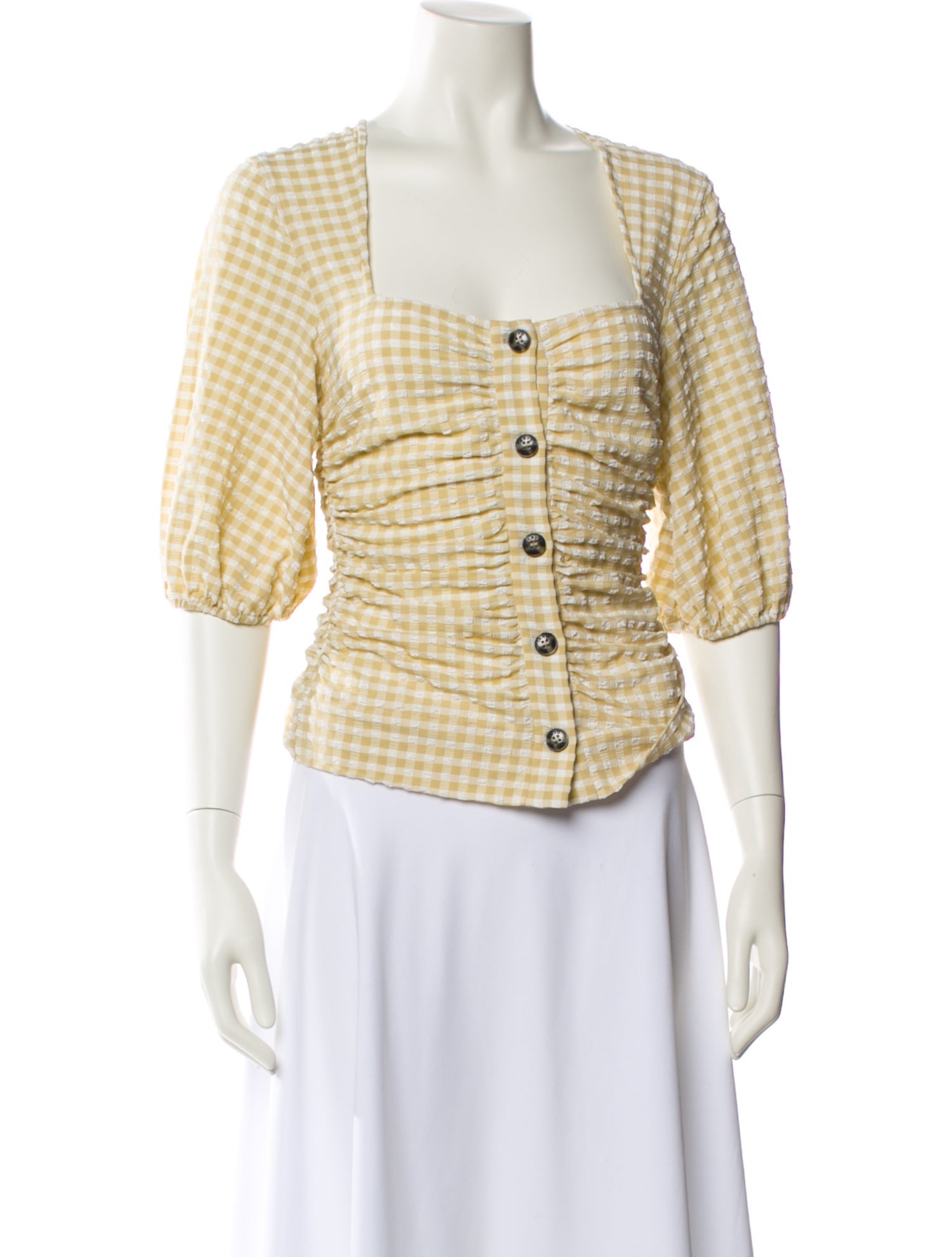 Ganni Plaid Print Square Neckline Crop Top