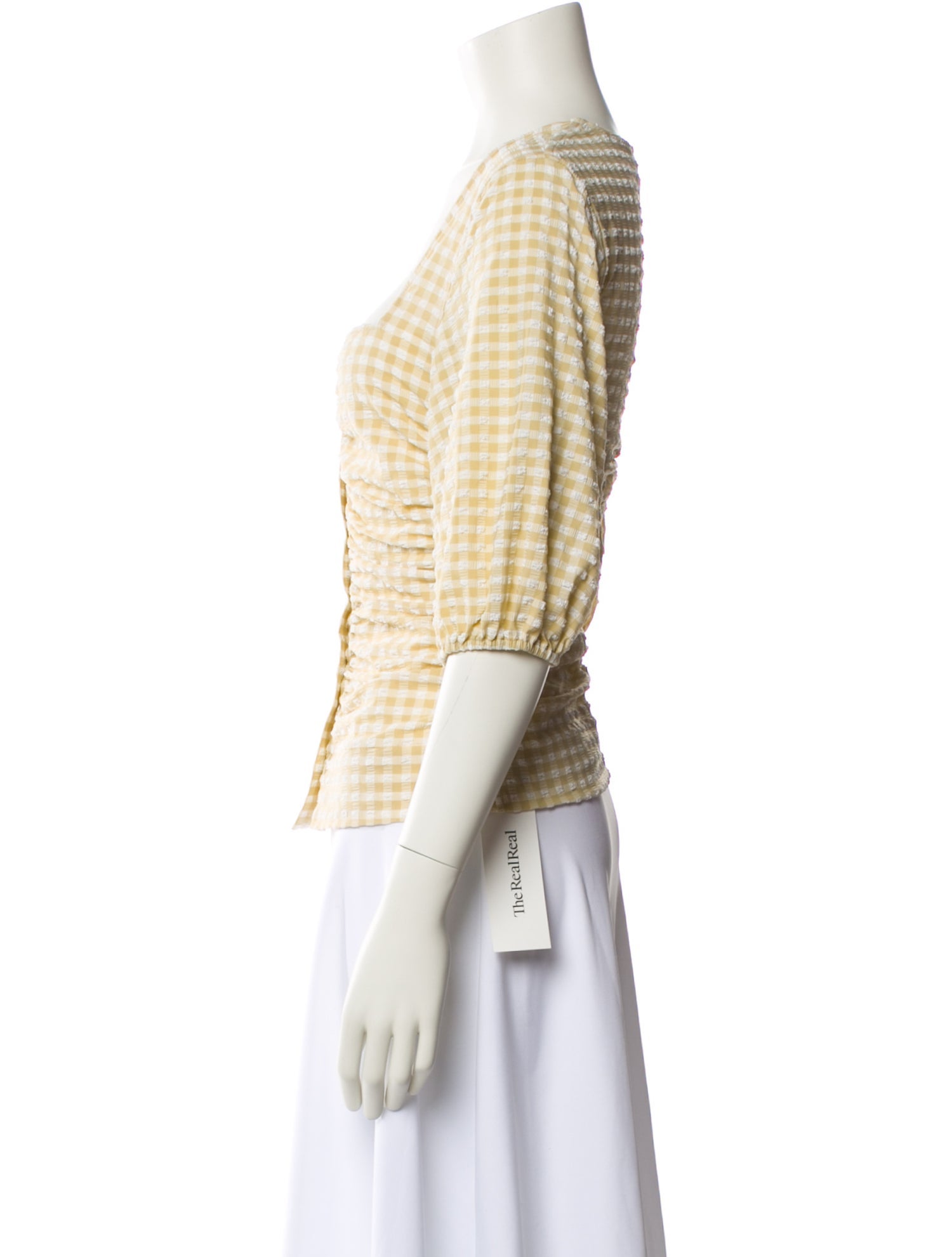 Ganni Plaid Print Square Neckline Crop Top