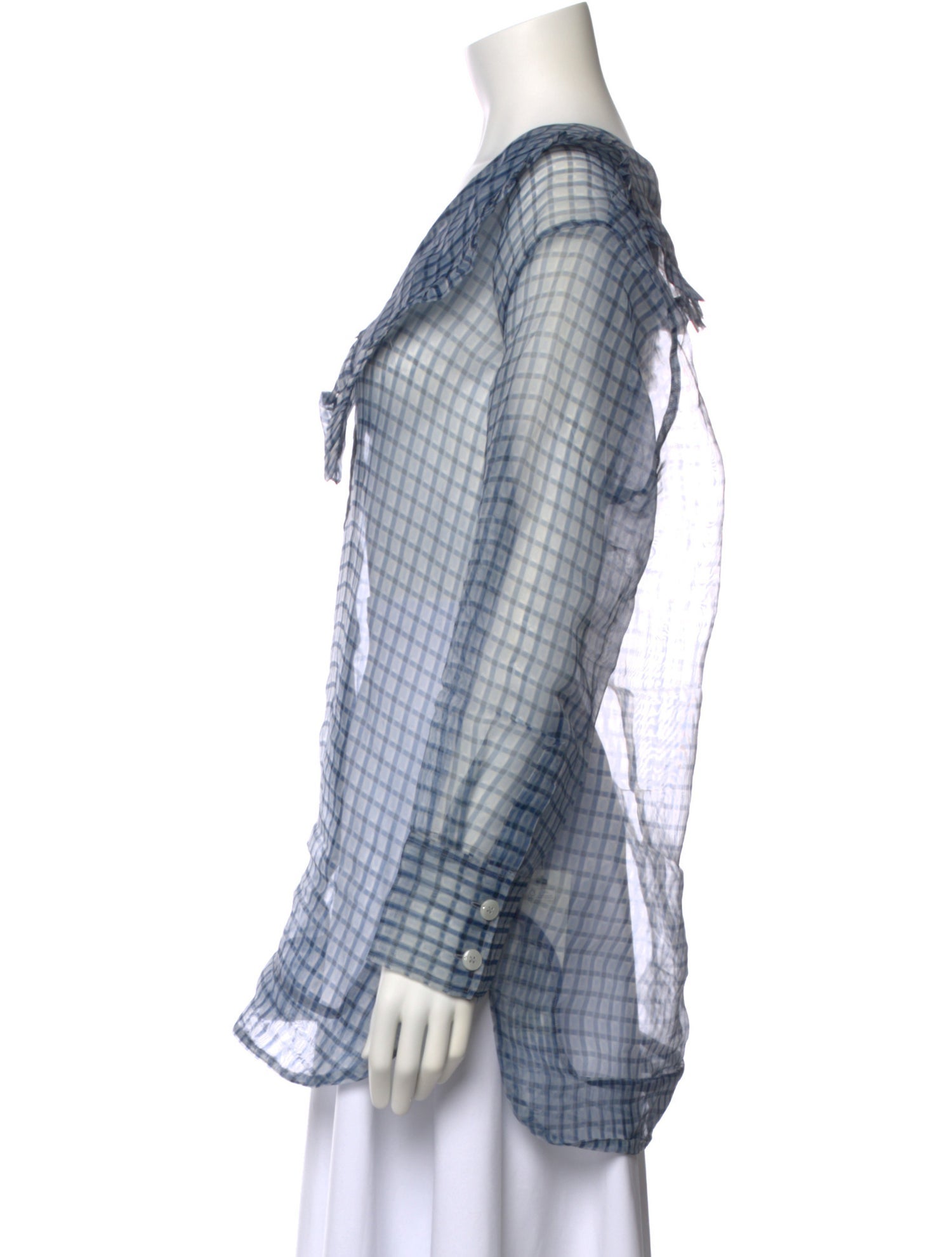 Ganni Plaid Print V-Neck Button-Up Top