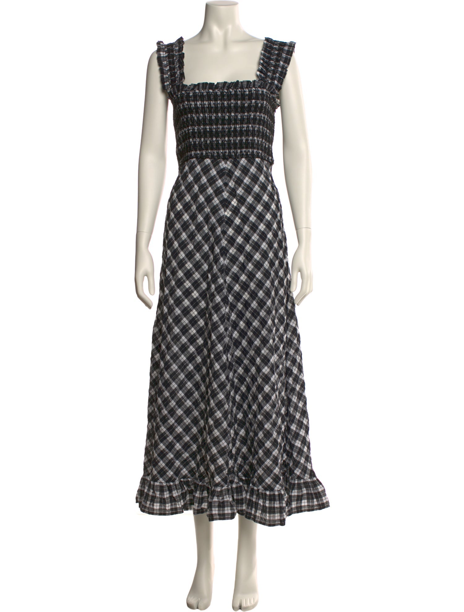 Ganni Plaid Print Long Dress
