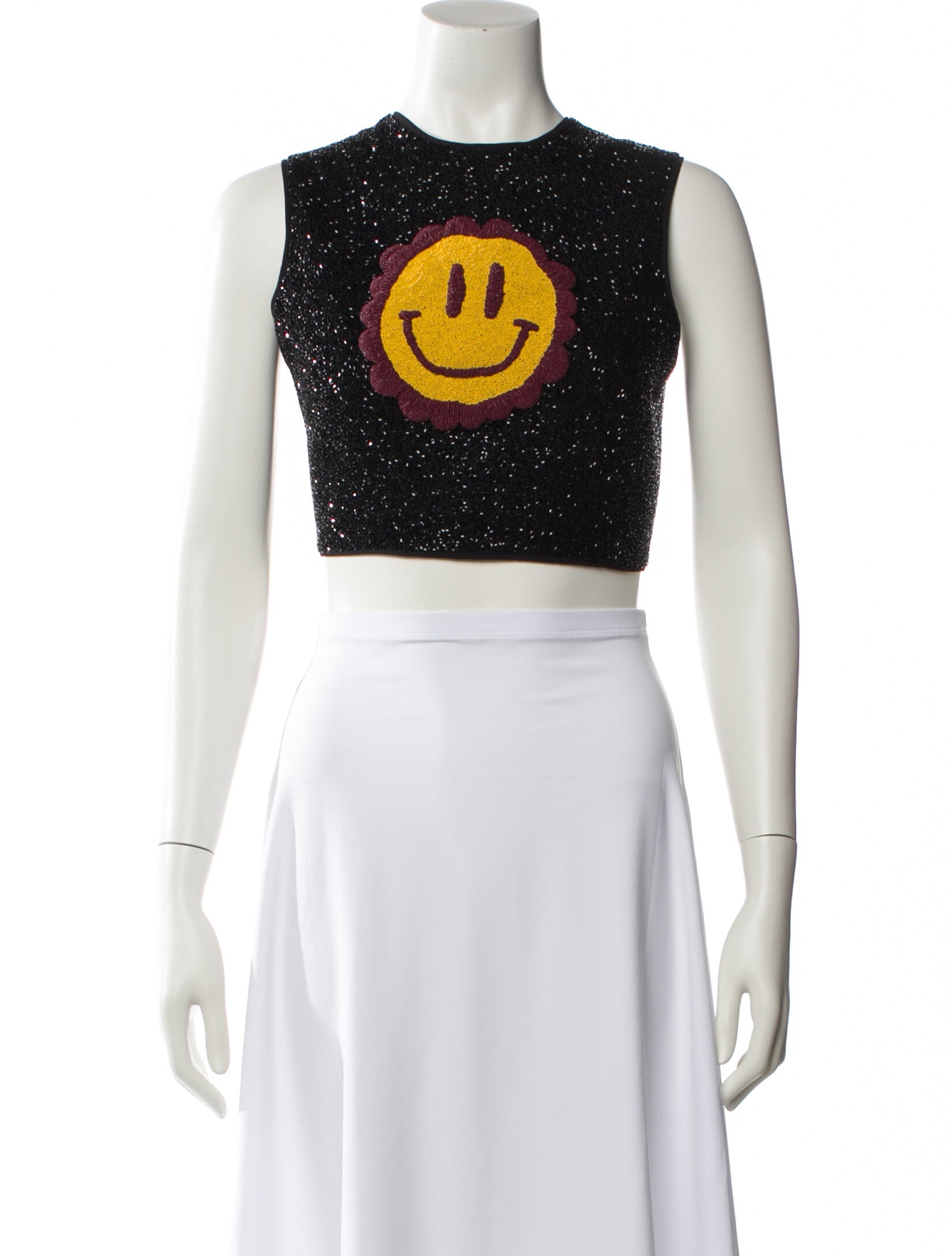 Ganni Graphic Print Crew Neck Crop Top