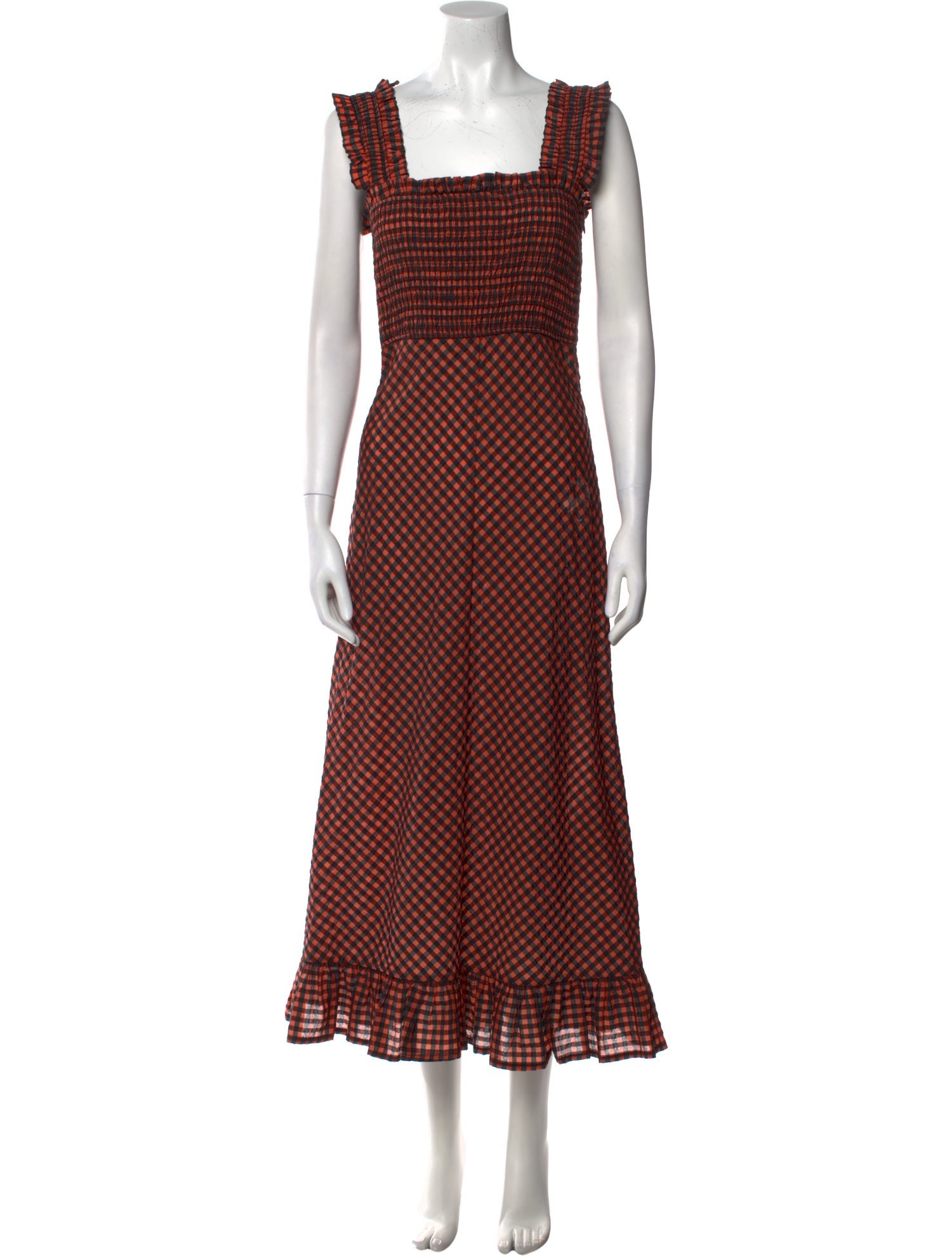 Ganni Plaid Print Long Dress