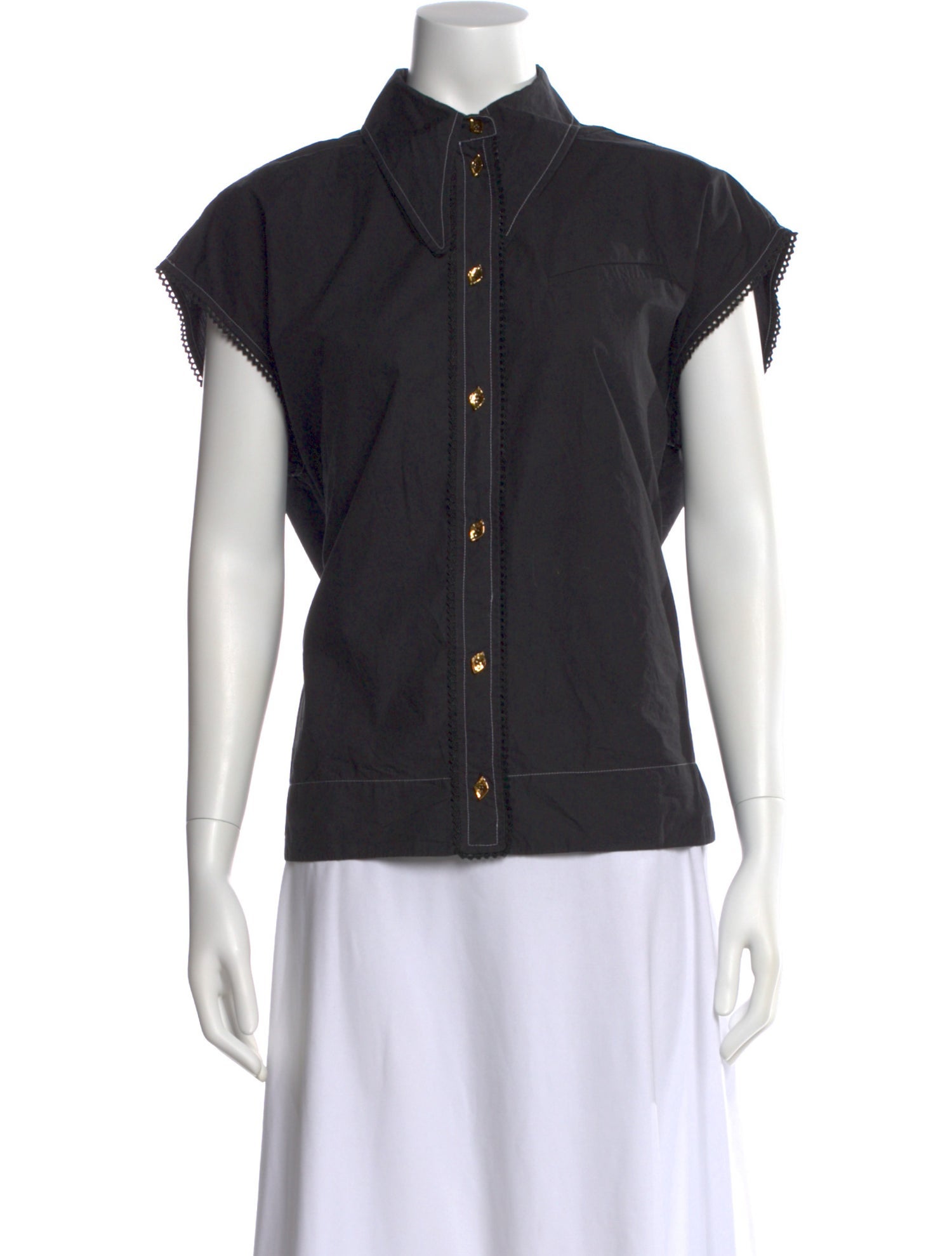 Ganni Short Sleeve Button-Up Top