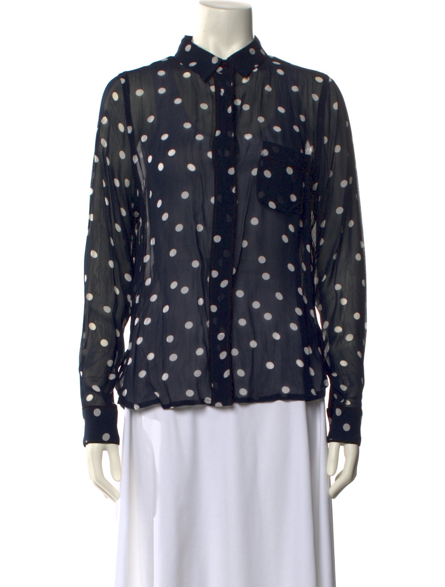 Ganni Polka Dot Print Mock Neck Button-Up Top