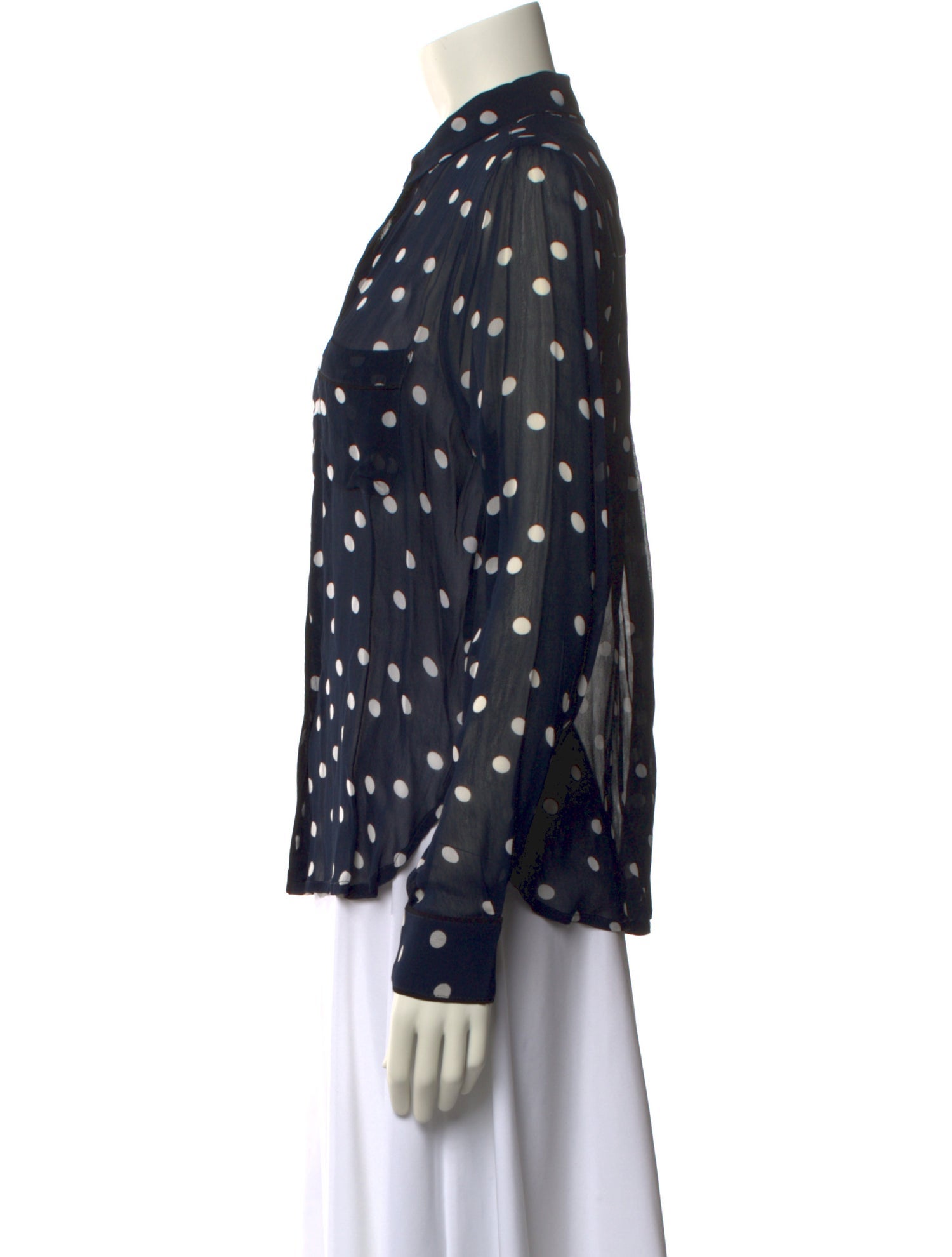 Ganni Polka Dot Print Mock Neck Button-Up Top
