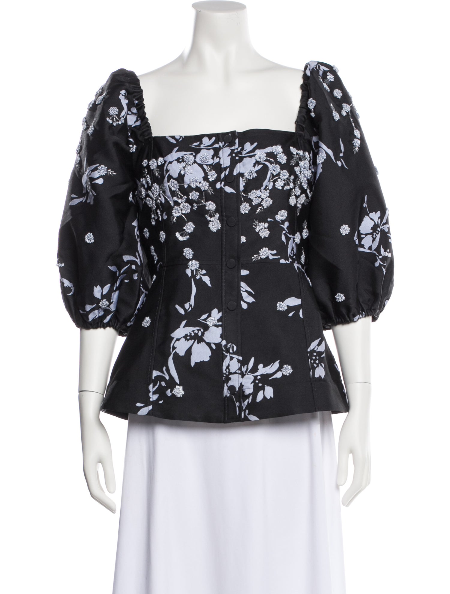 Ganni Floral Print Square Neckline Blouse