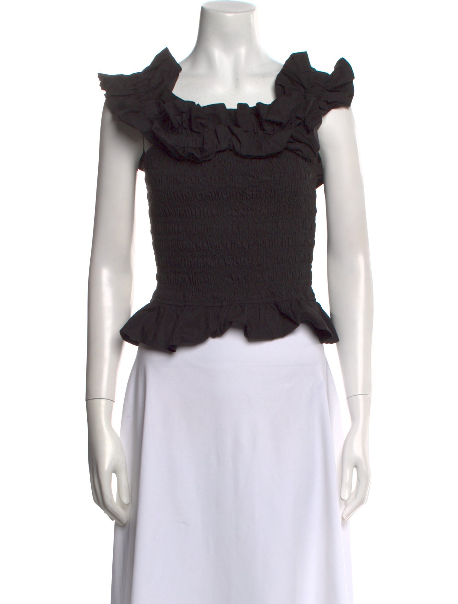 Ganni Square Neckline Short Sleeve Crop Top