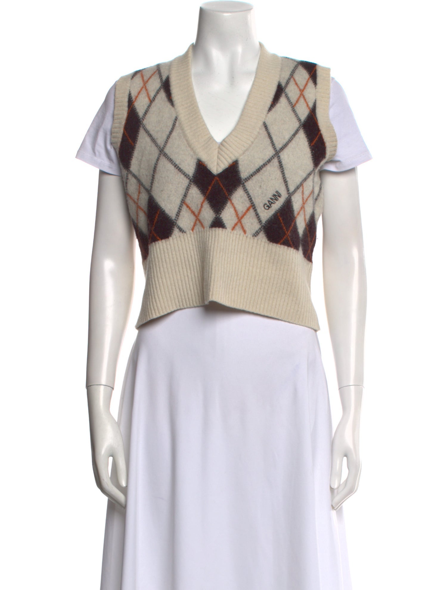 Ganni Wool Plaid Print Sweater