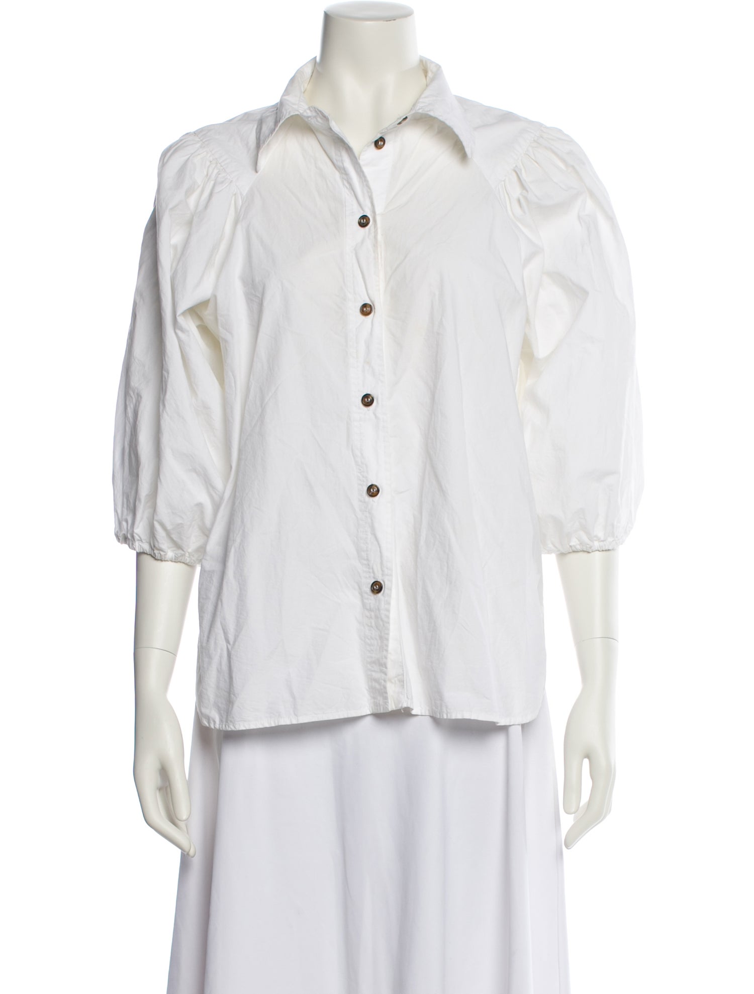 Ganni Three-Quarter Sleeve Button-Up Top