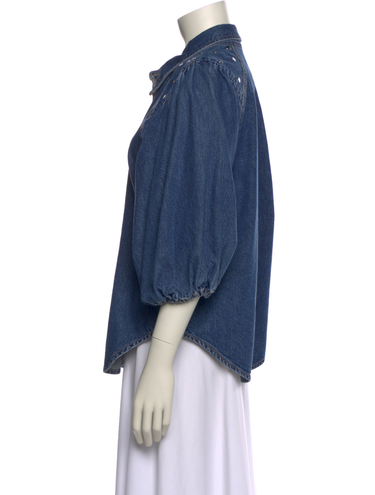 Ganni Three-Quarter Sleeve Button-Up Top