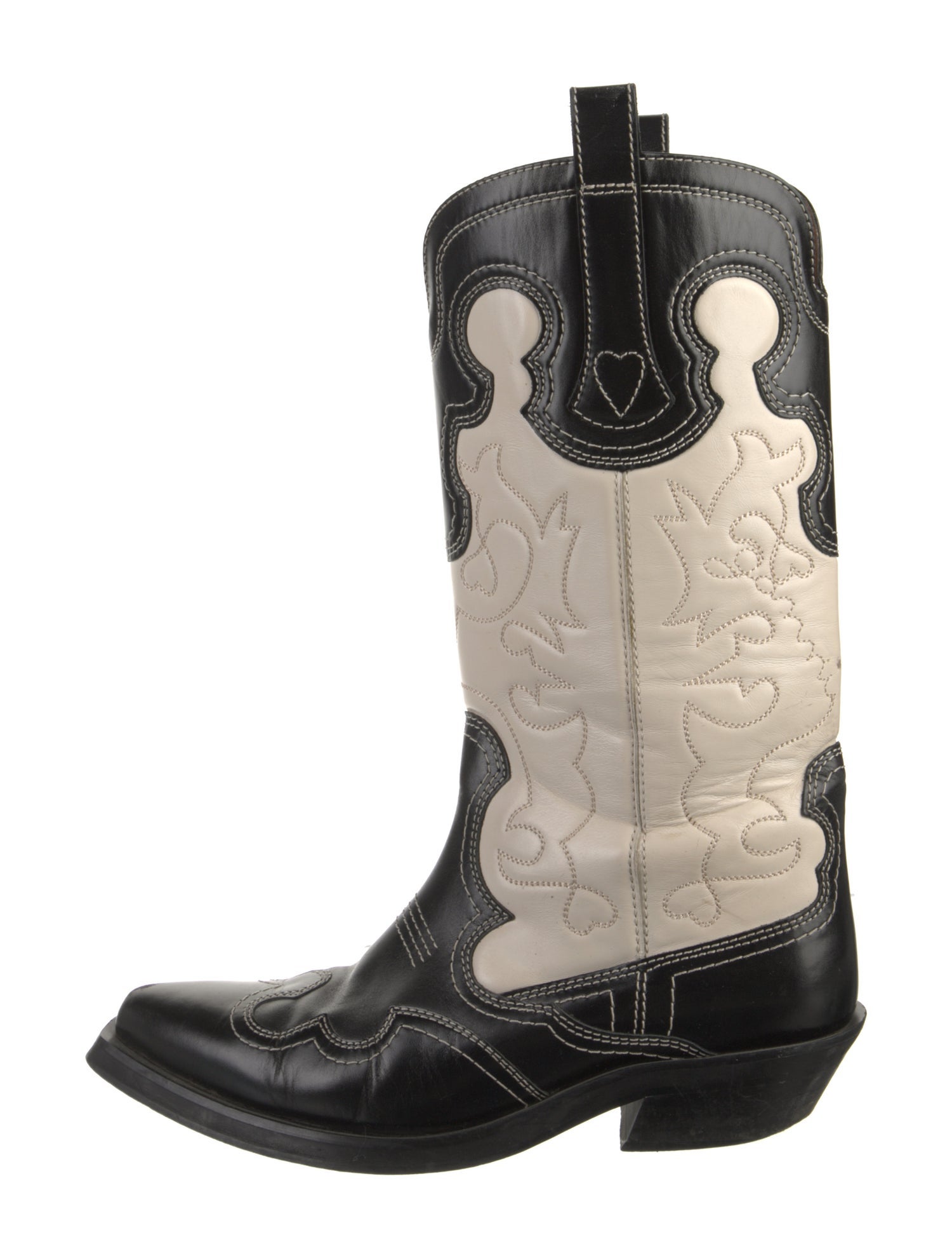 Ganni Leather Colorblock Pattern Western Boots
