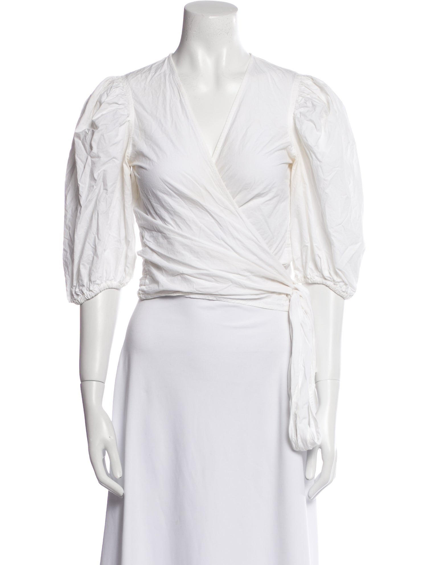 Ganni V-Neck Three-Quarter Sleeve Crop Top