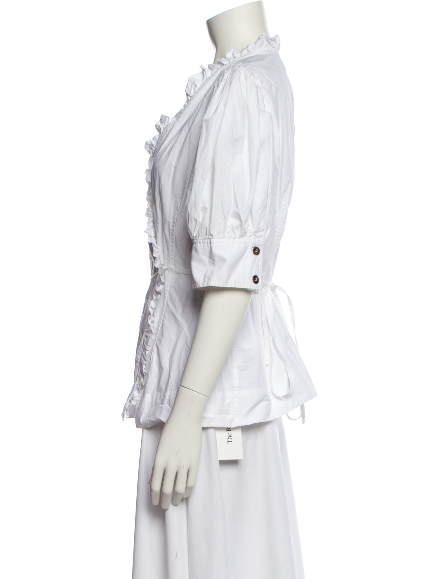 Ganni V-Neck Three-Quarter Sleeve Blouse