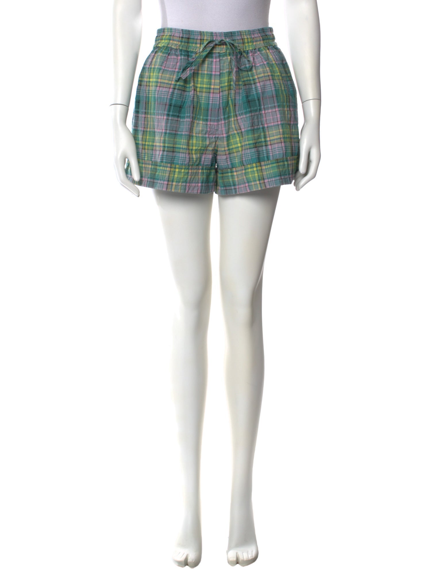 Ganni Plaid Print Mini Shorts