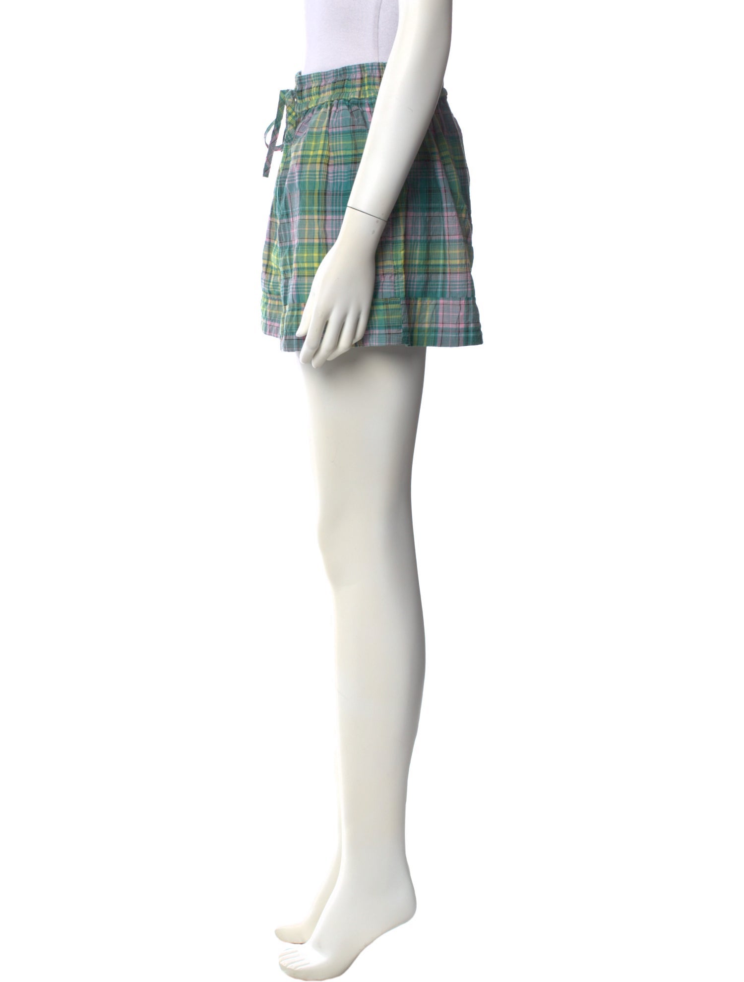 Ganni Plaid Print Mini Shorts