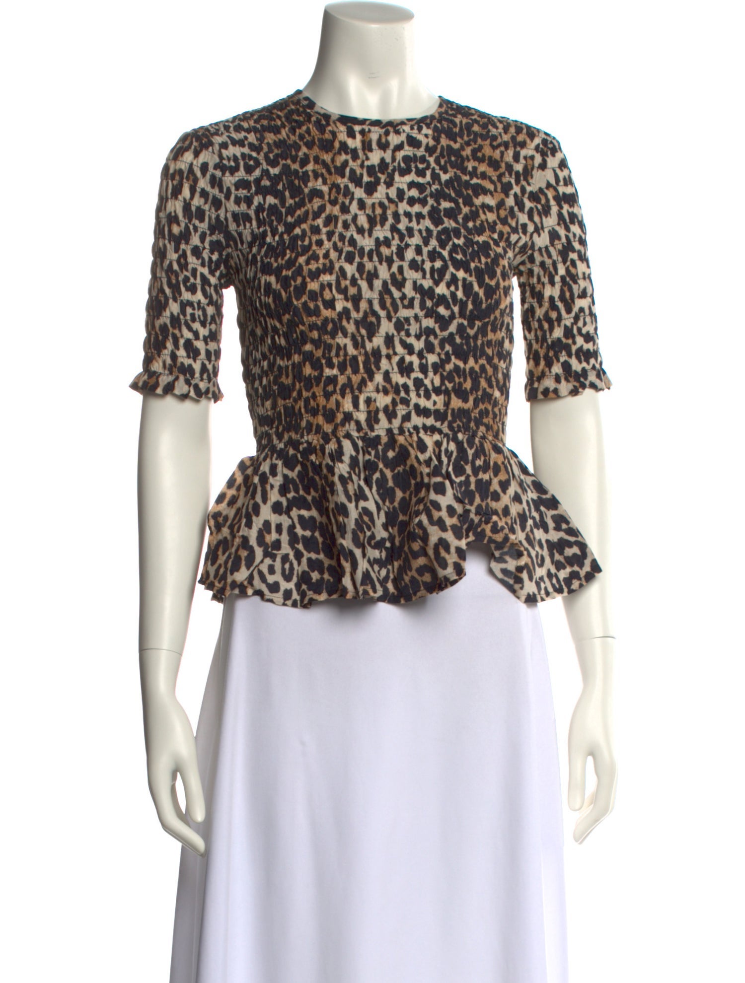Ganni Animal Print Crew Neck Crop Top