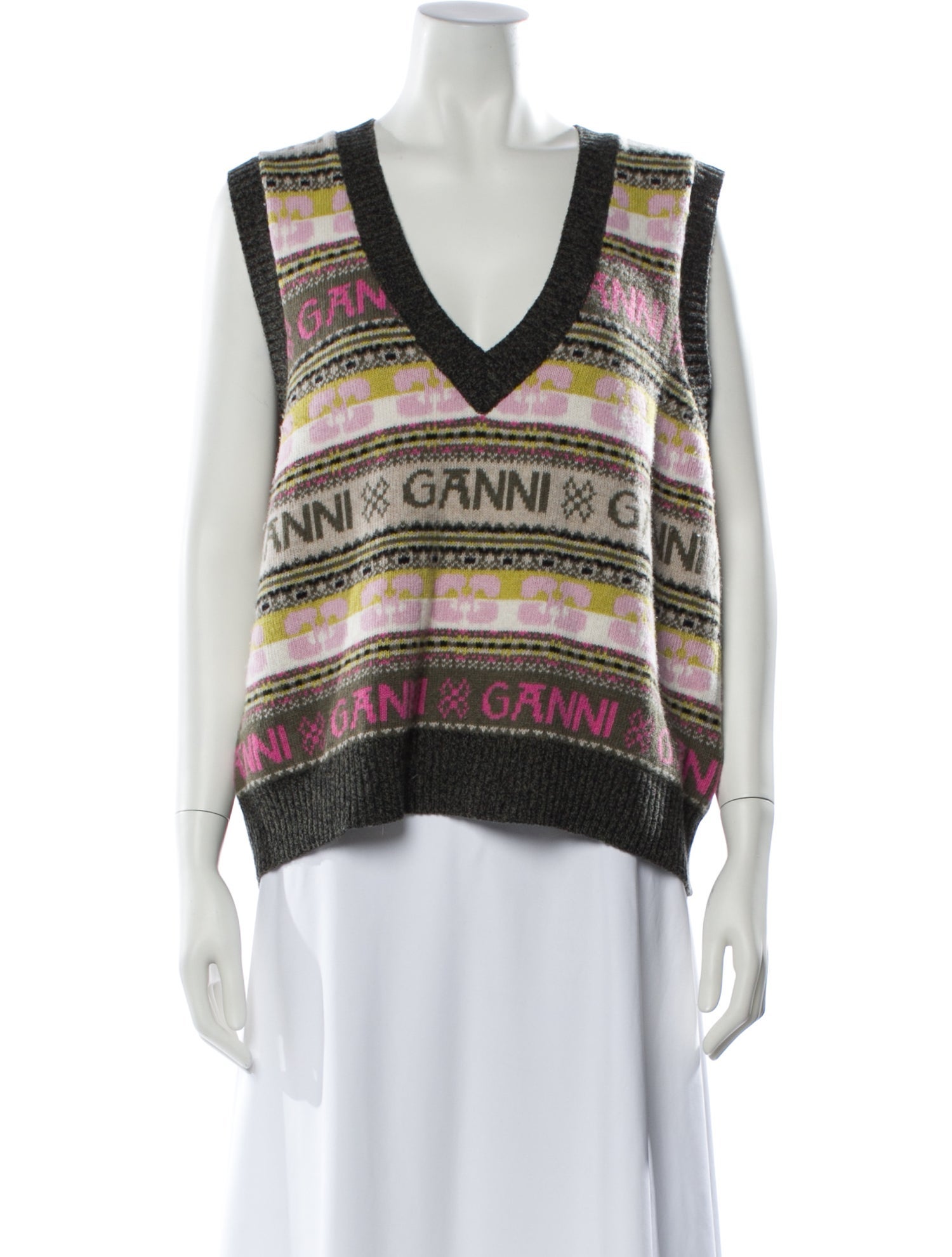 Ganni Printed V-Neck Sweater