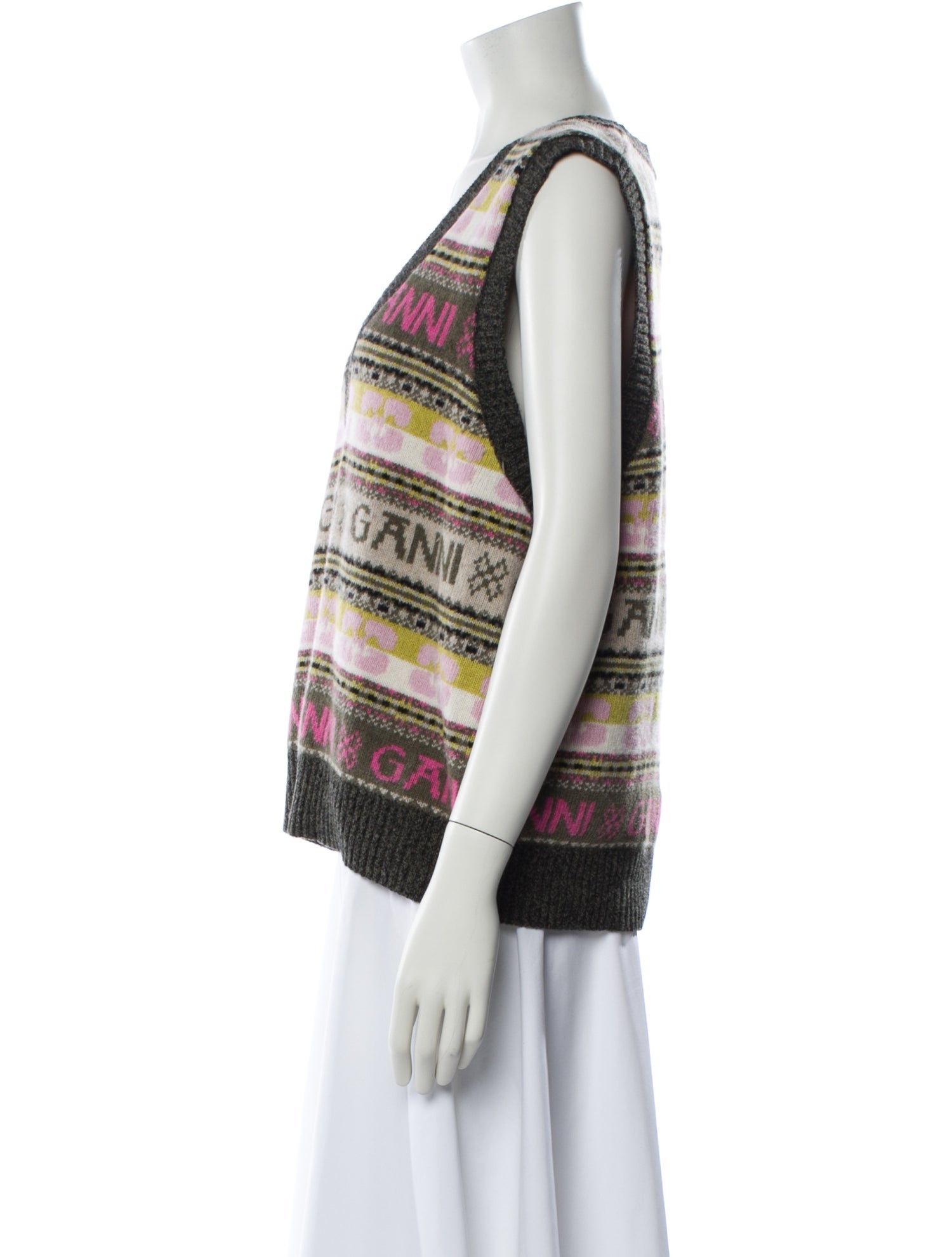 Ganni Printed V-Neck Sweater