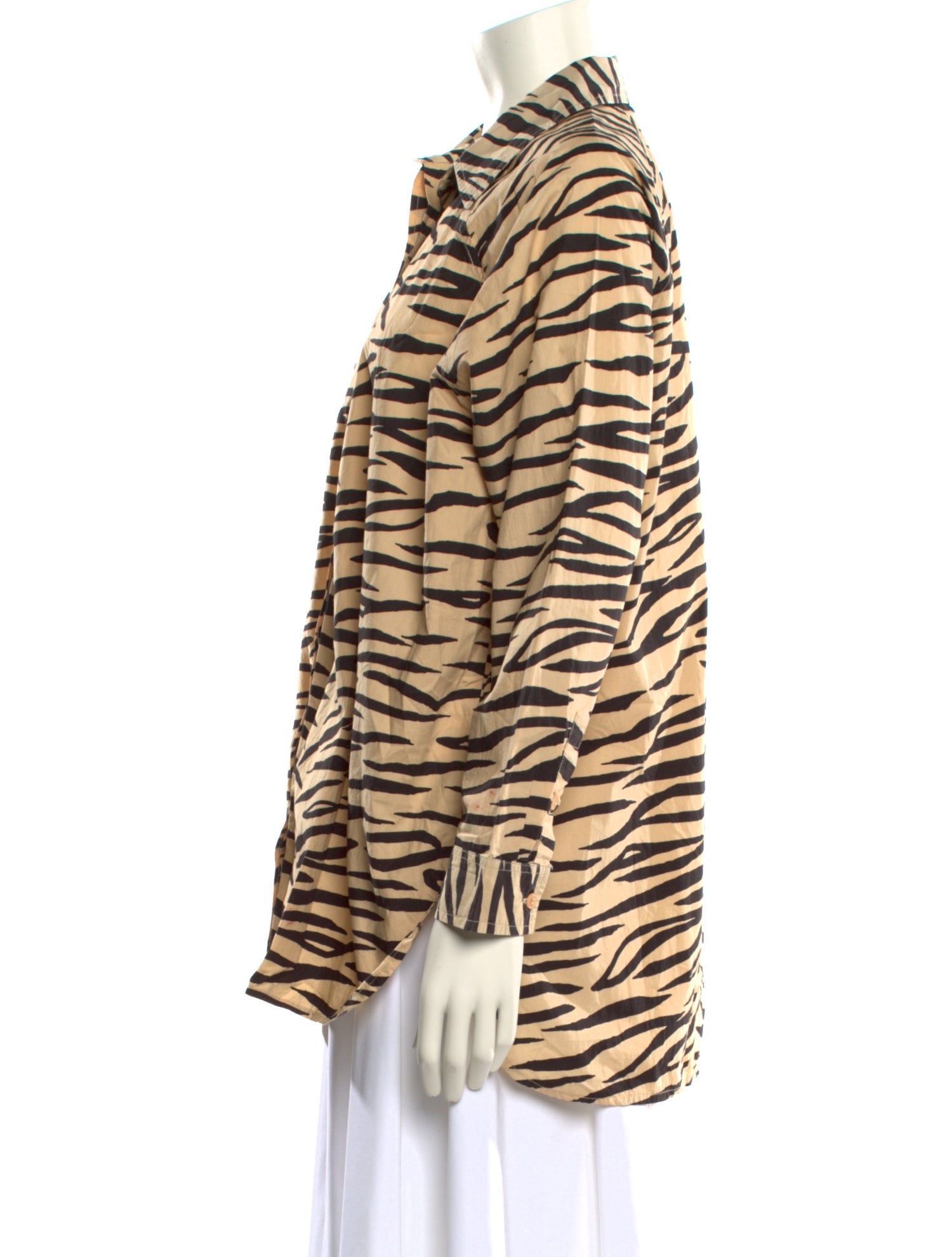 Ganni Animal Print Long Sleeve Button-Up Top