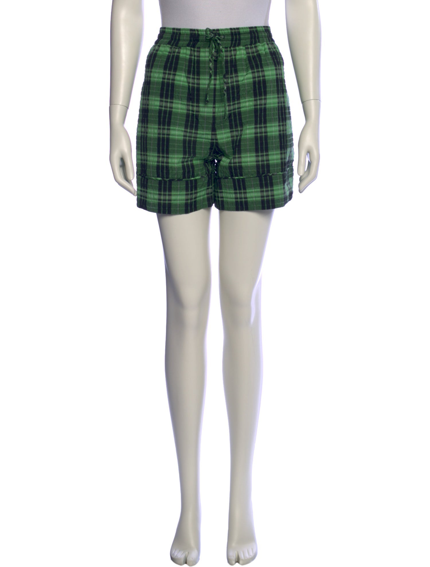 Ganni Plaid Print Mini Shorts