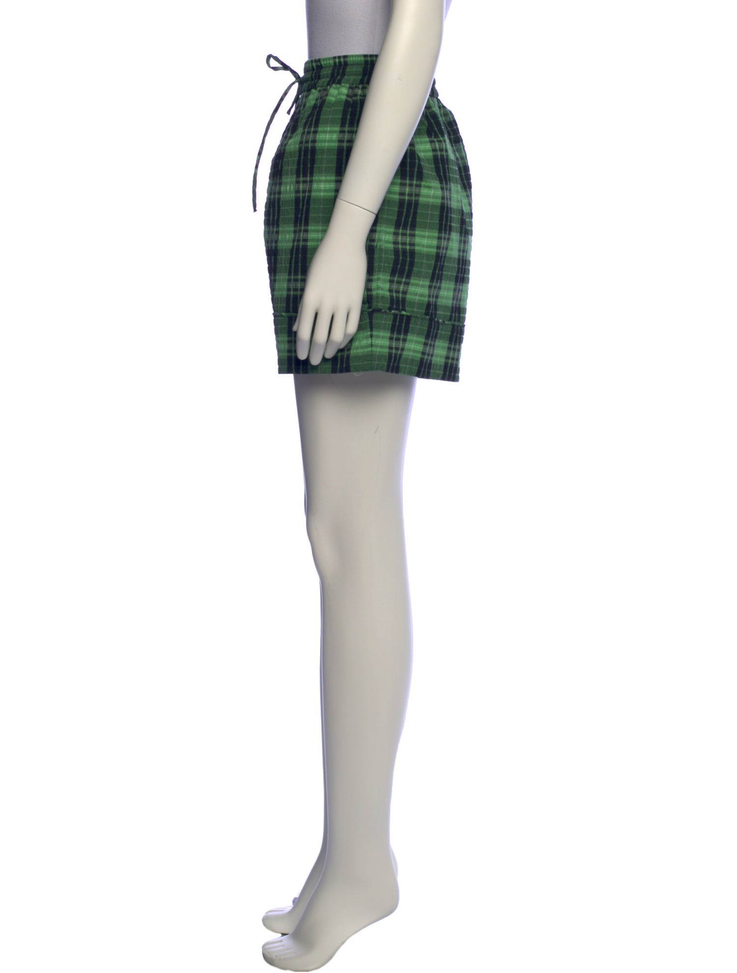 Ganni Plaid Print Mini Shorts