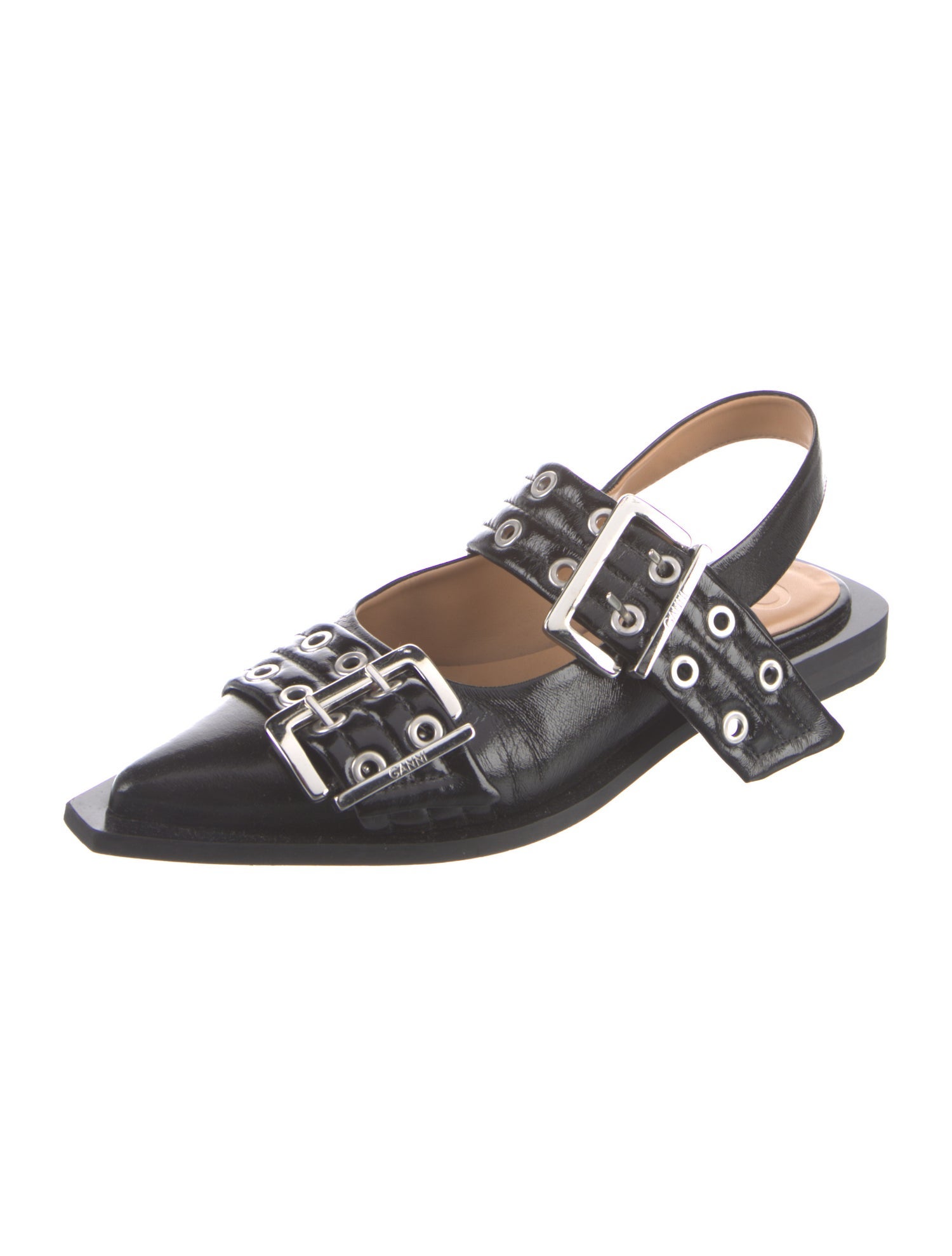 Ganni Leather Eyelet Trim Slingback Flats