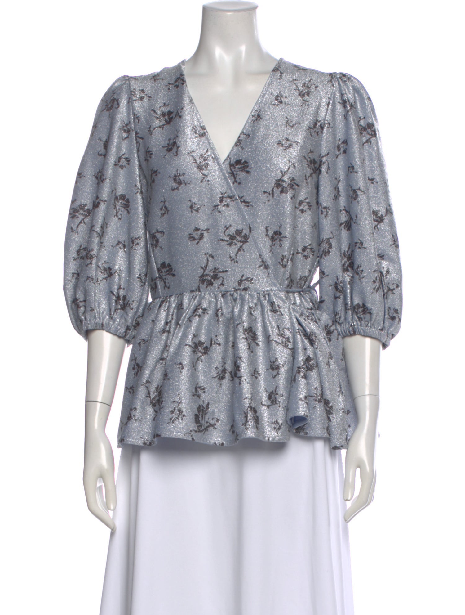 Ganni Floral Print V-Neck Blouse