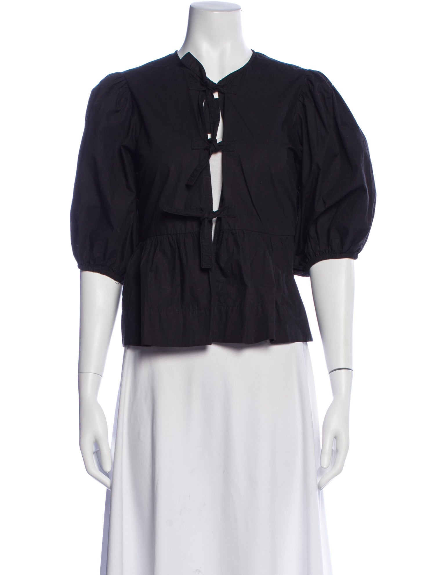 Ganni Tie Neck Three-Quarter Sleeve Blouse