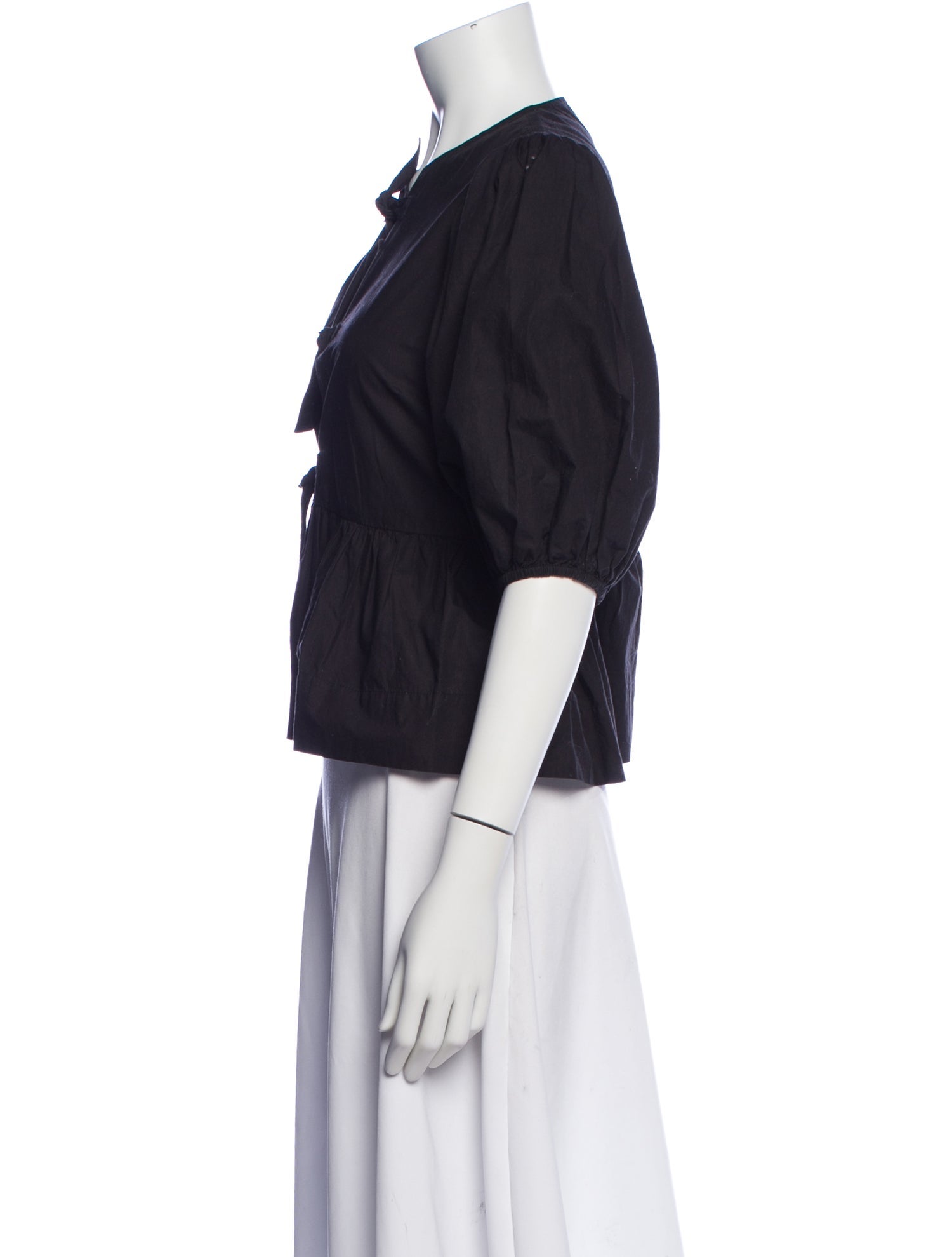 Ganni Tie Neck Three-Quarter Sleeve Blouse