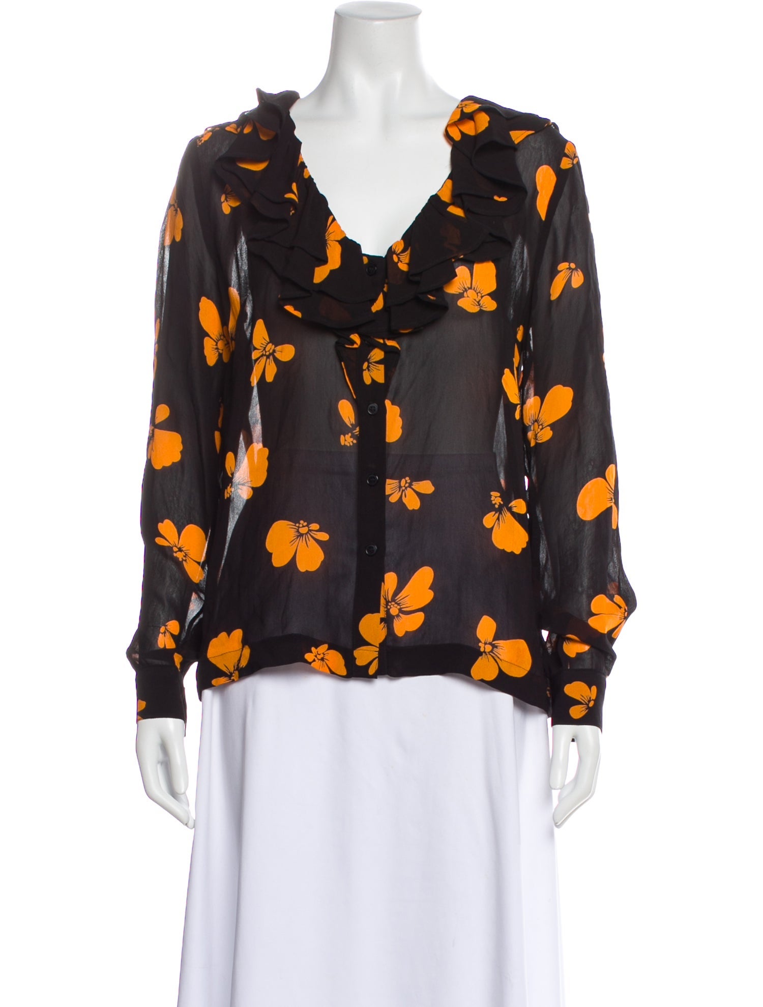 Ganni Floral Print V-Neck Blouse