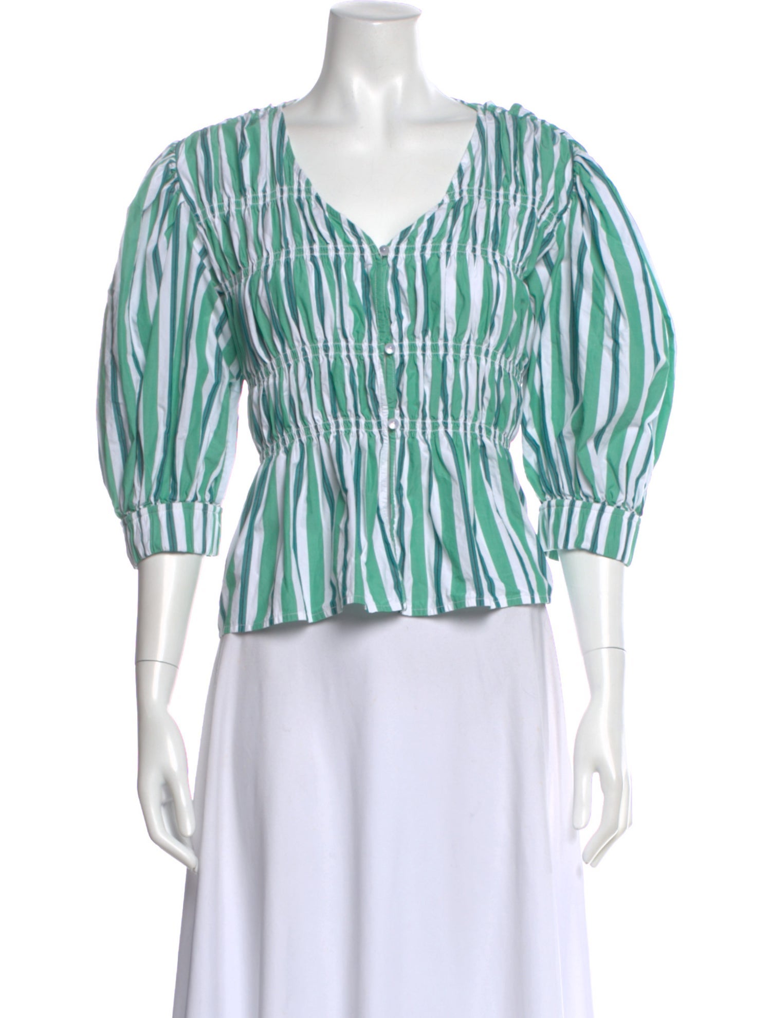 Ganni Striped V-Neck Blouse