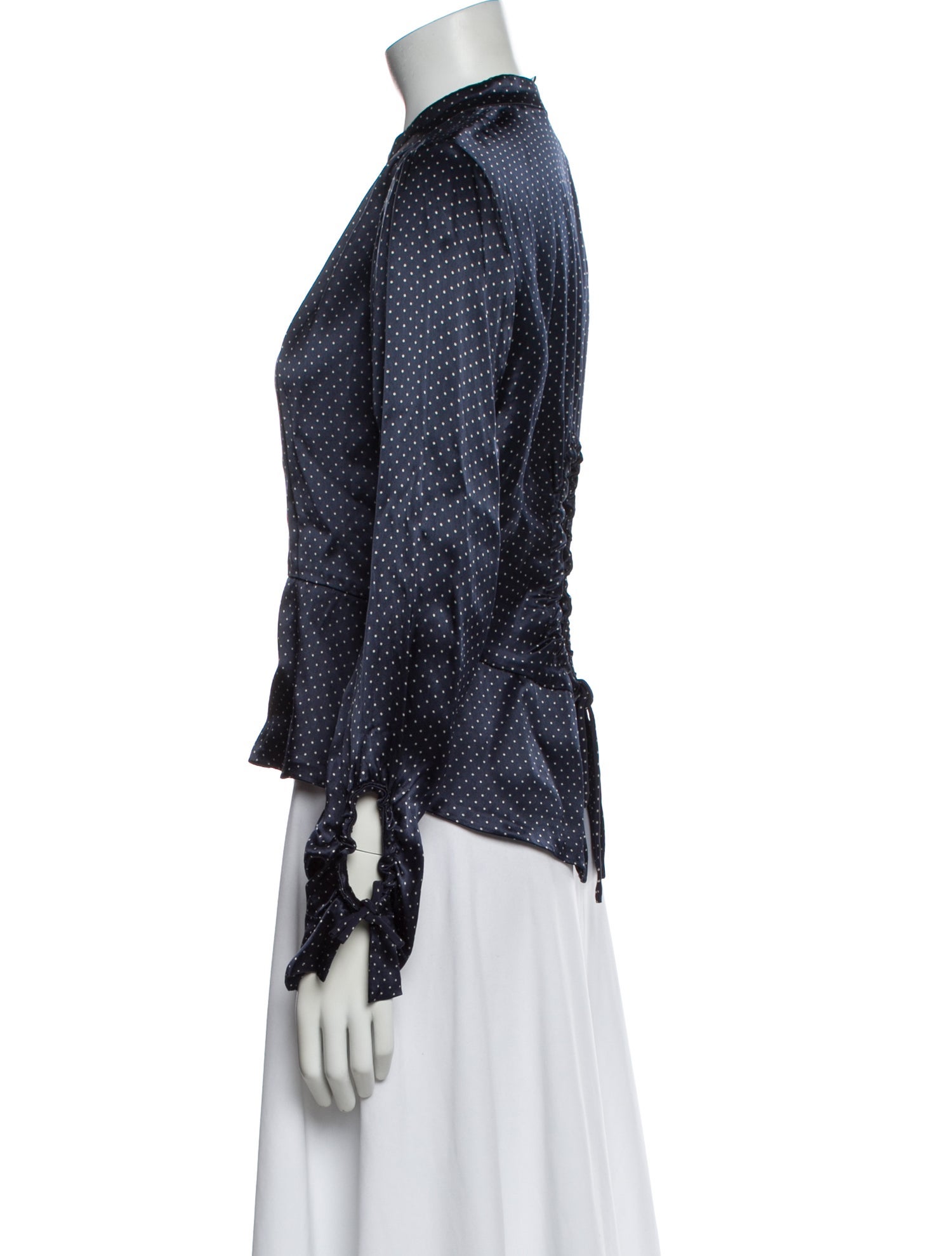 Ganni Polka Dot Print Mock Neck Blouse