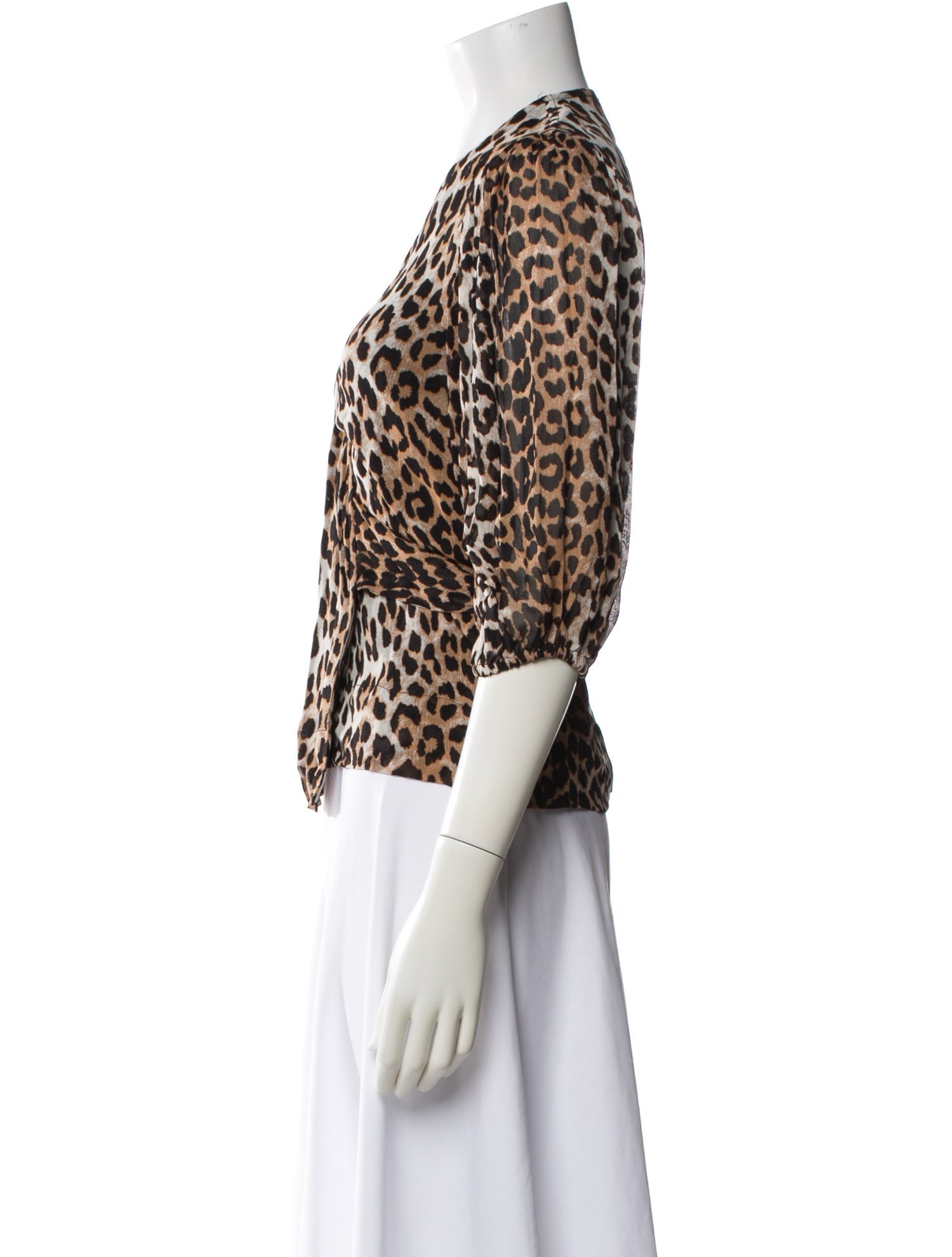 Ganni Animal Print V-Neck Blouse